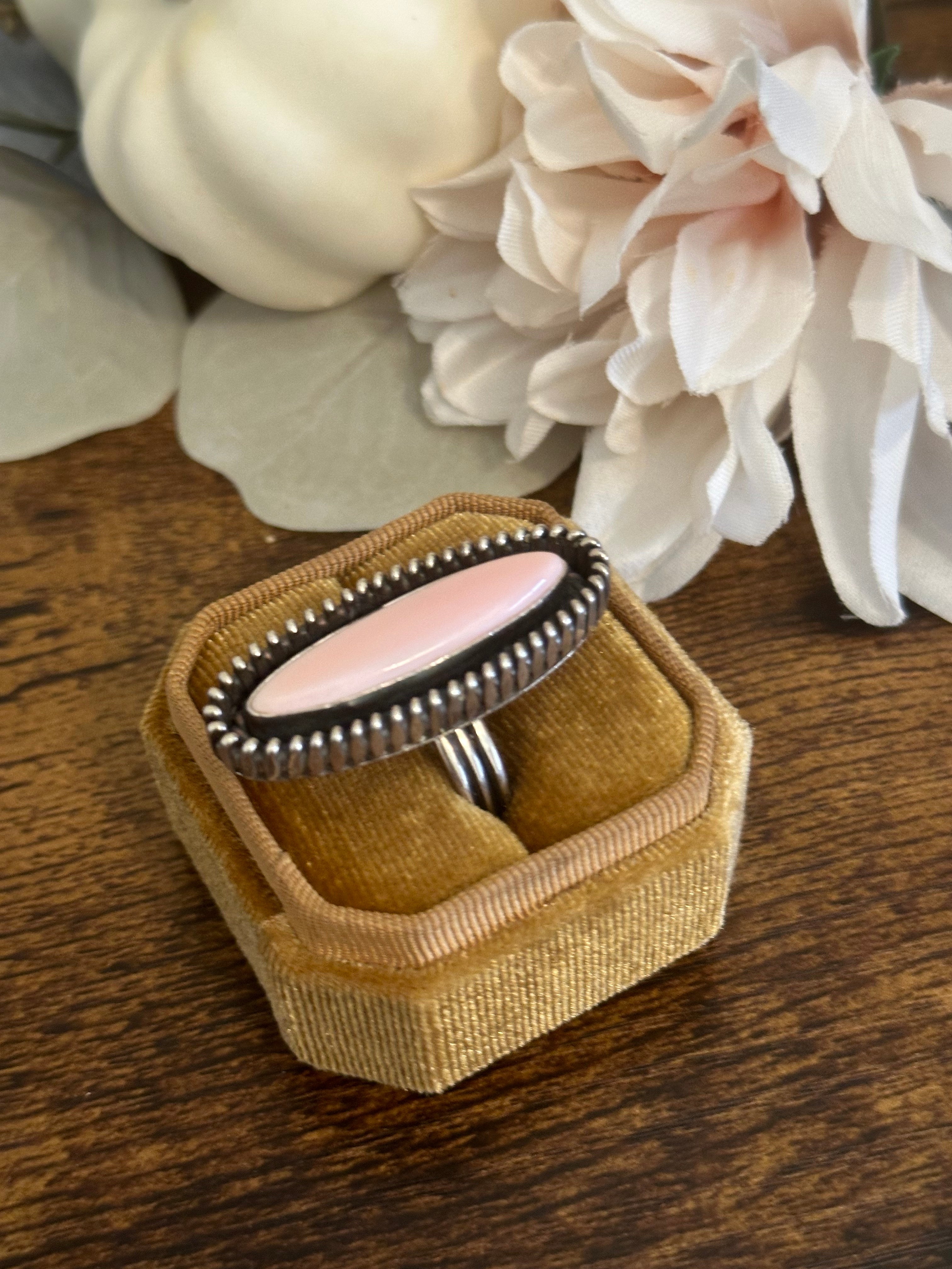 Navajo Made Pink Conch & Sterling Silver Ring