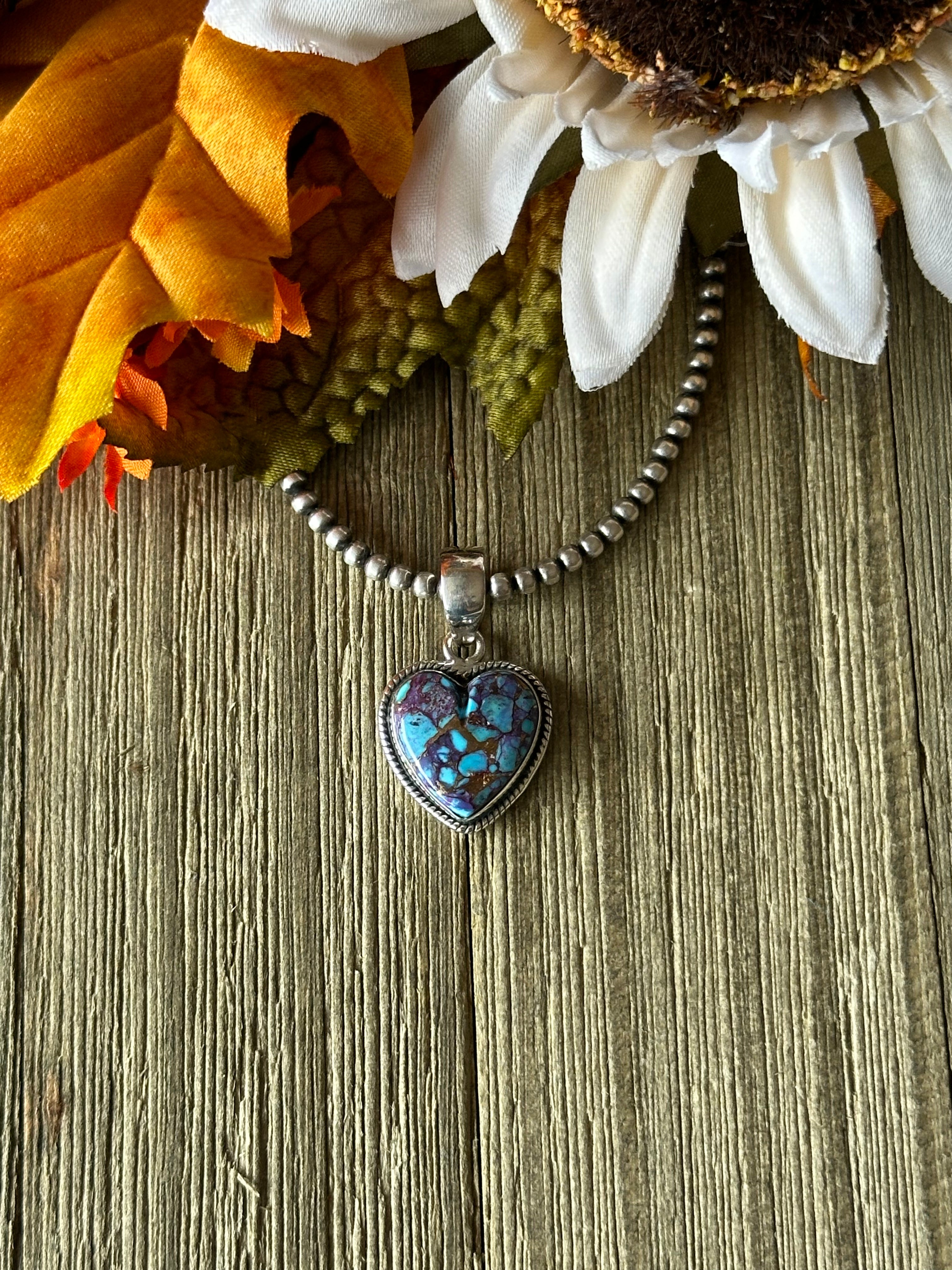 Southwest Handmade Purple Mohave Turquoise & Sterling Silver Heart Pendant