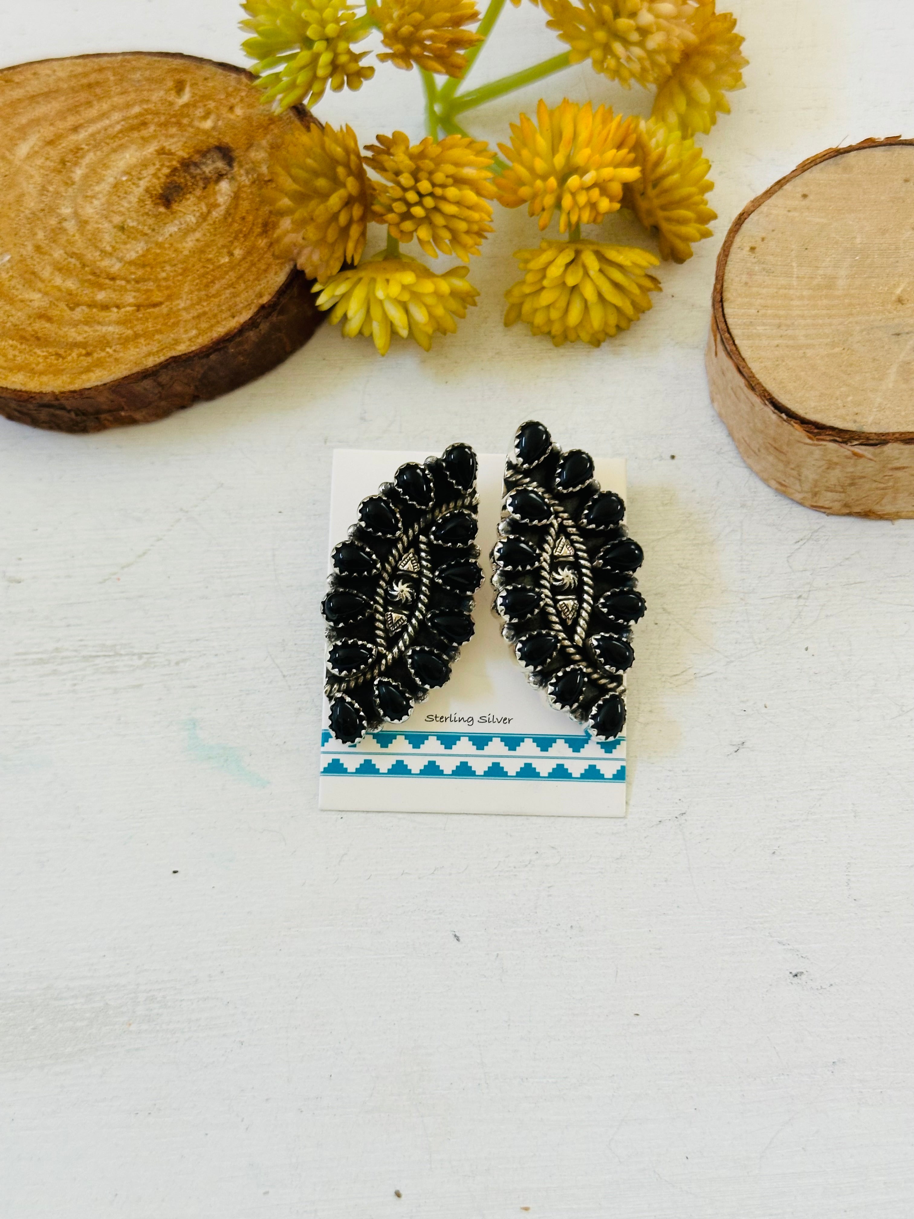 TTD “Twin Flame” Onyx & Sterling Silver Earrings