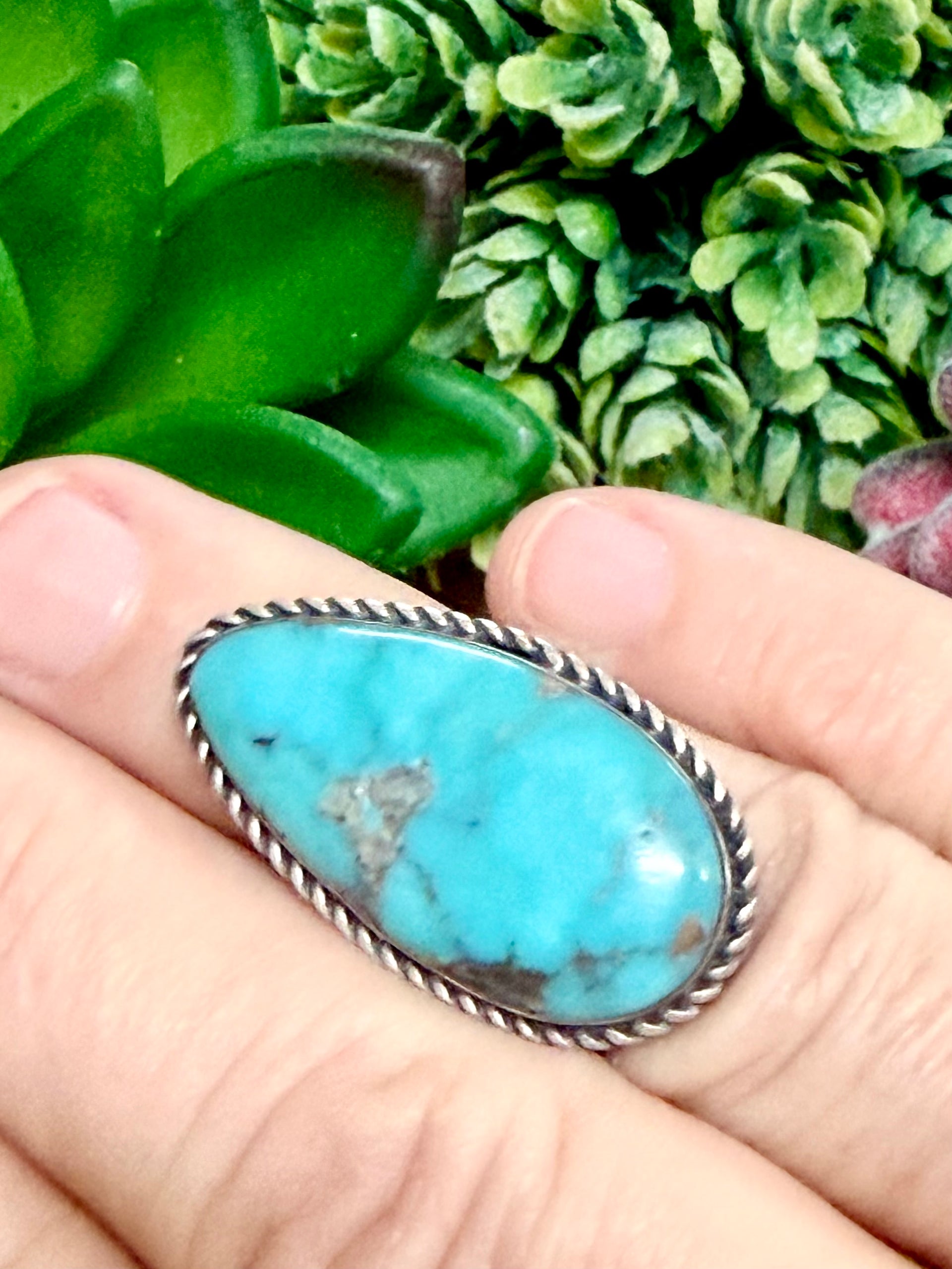 Southwest Handmade Kingman Turquoise & Sterling Silver Ring Size 5.75