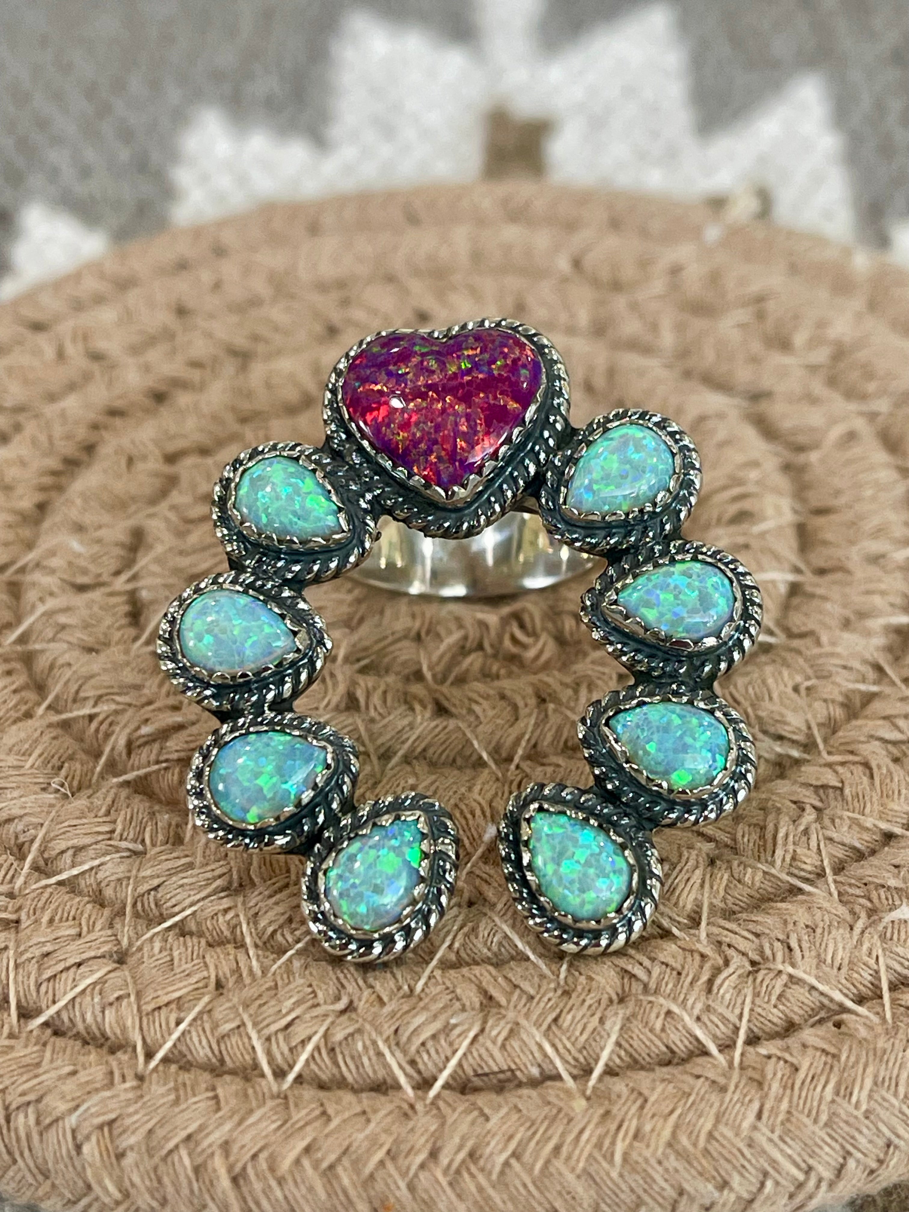 Southwest Handmade Opal & Sterling Silver Adjustable  Naja Ring