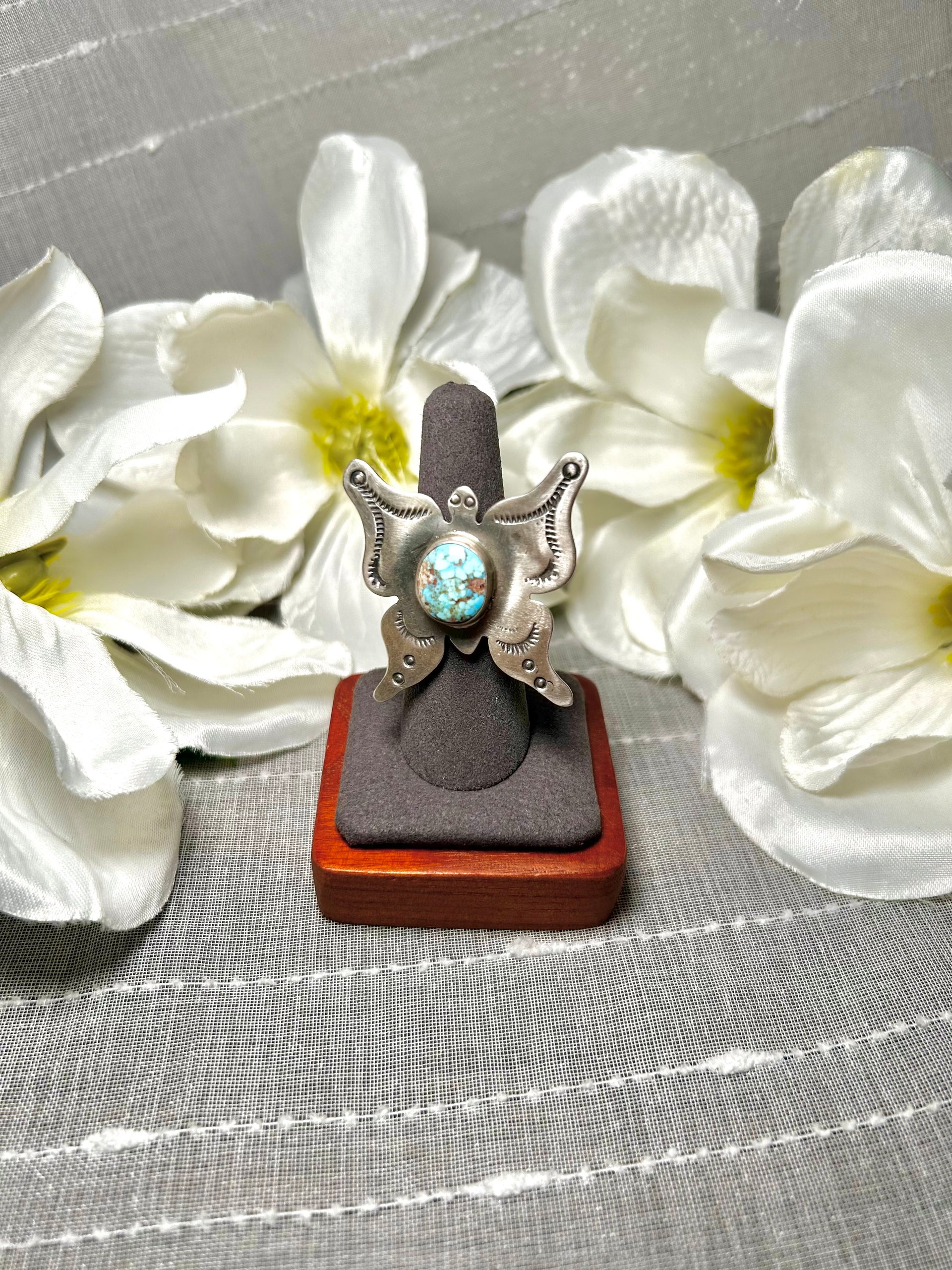 Navajo Made Golden Hill Turquoise & Sterling Silver Adjustable Ring