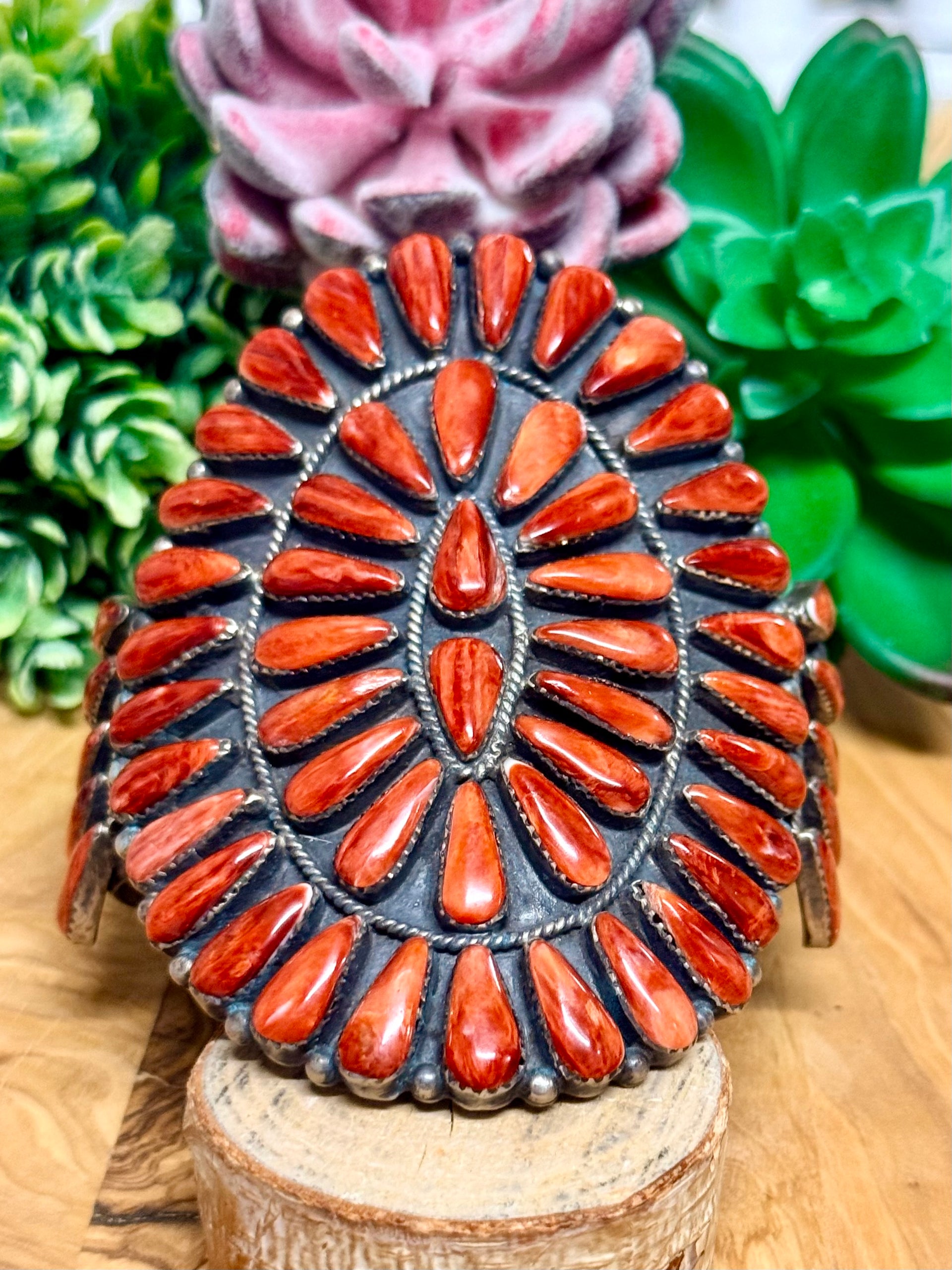 Southwest Handmade Red Spiny Oyster & Sterling Silver Cuff Bracelet