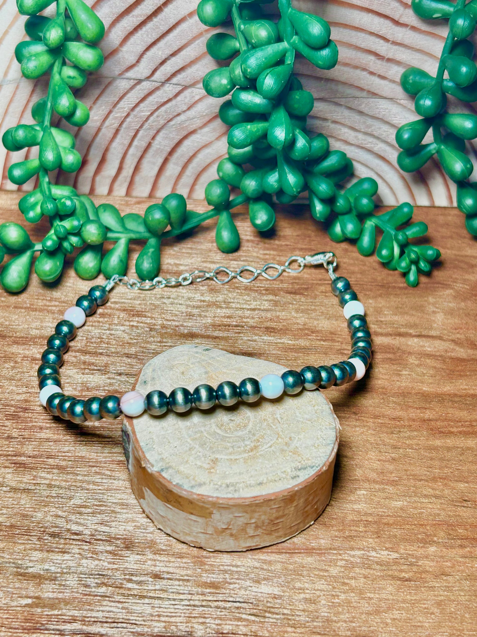 Navajo Made Pink Conch &  Sterling Silver Strung 7 MM Anklet