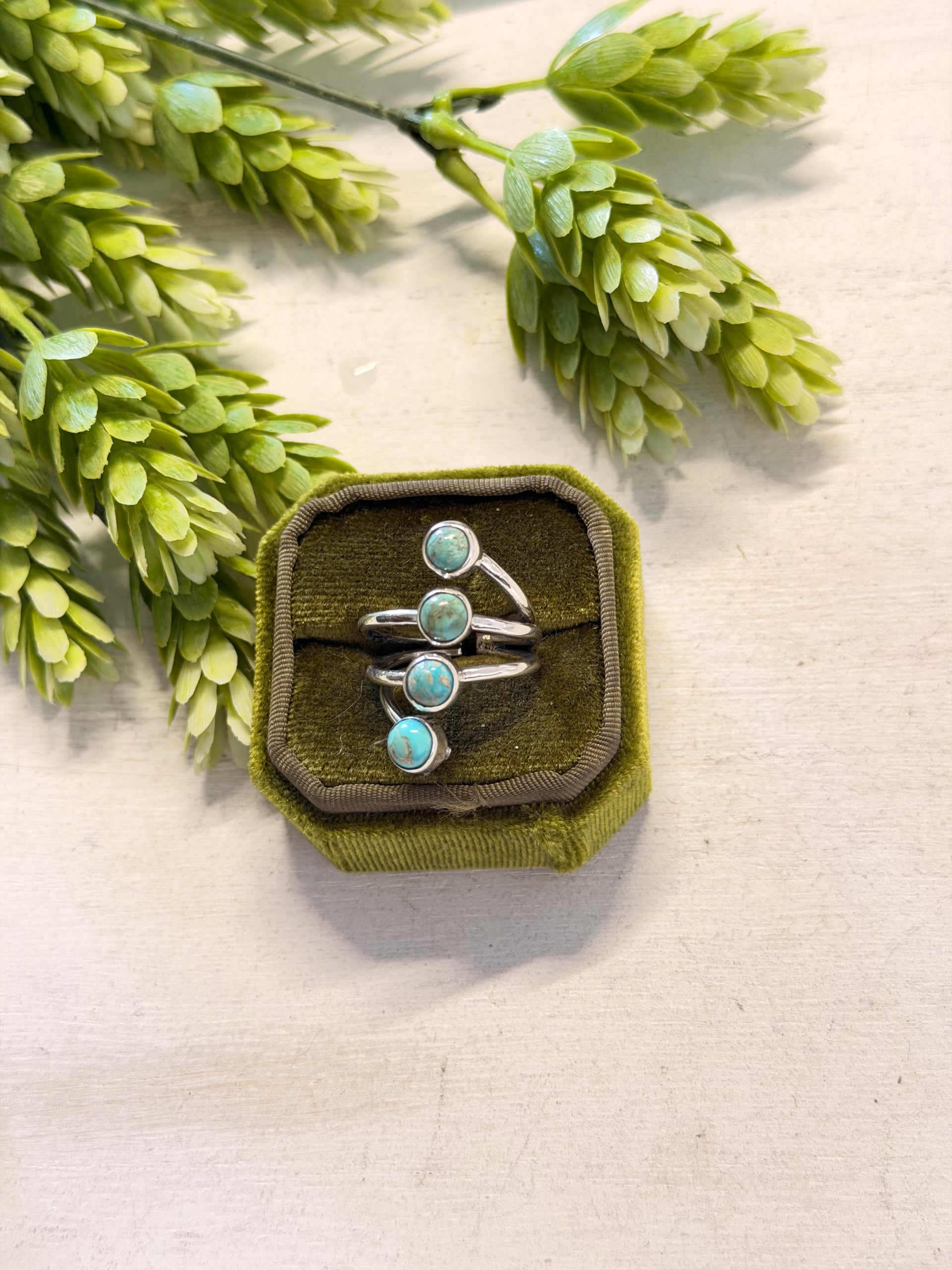 Navajo Made Kingman Turquoise & Sterling Silver Adjustable Ring