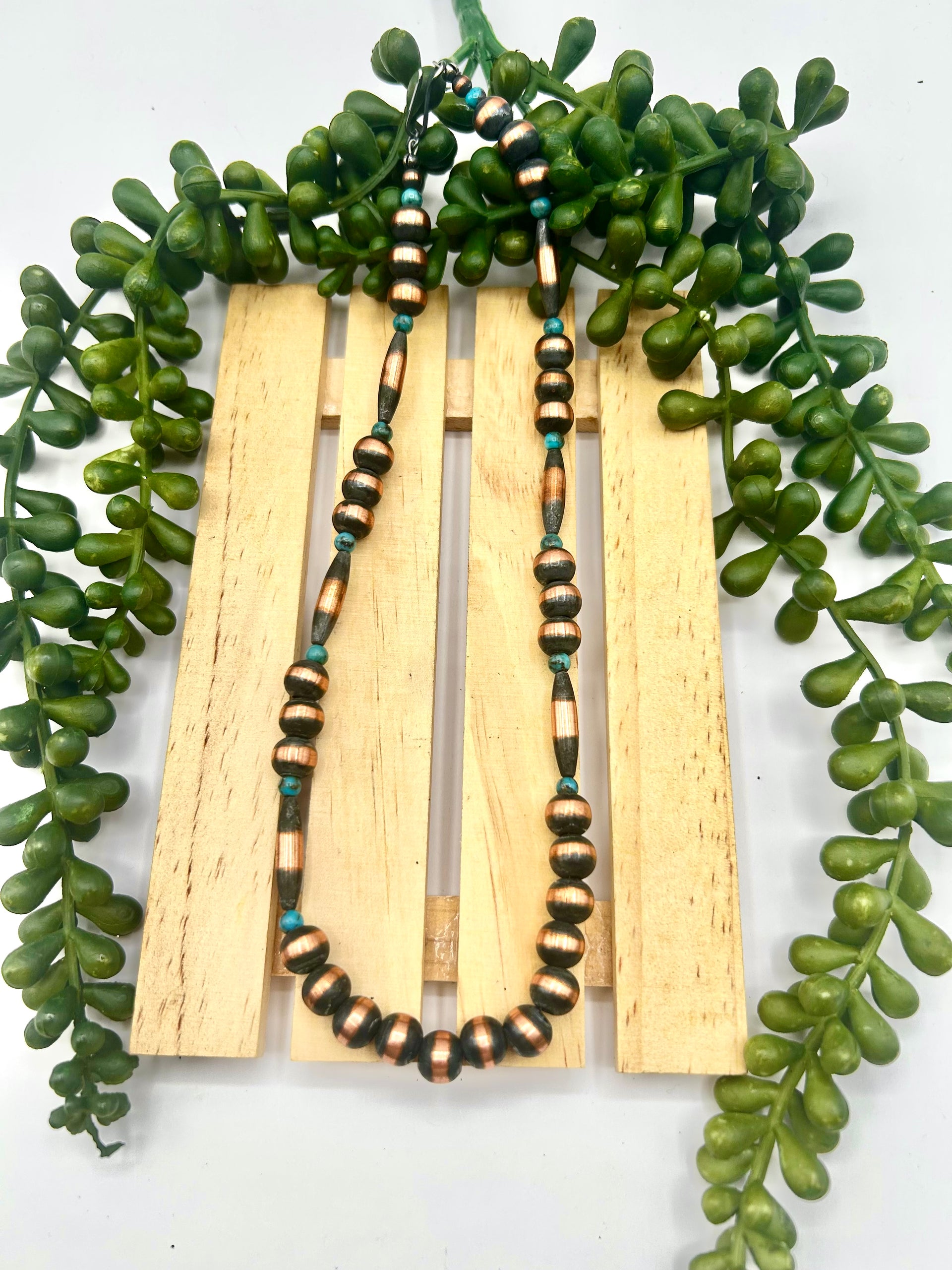 Navajo Made Strung Kingman Turquoise & Copper Necklace