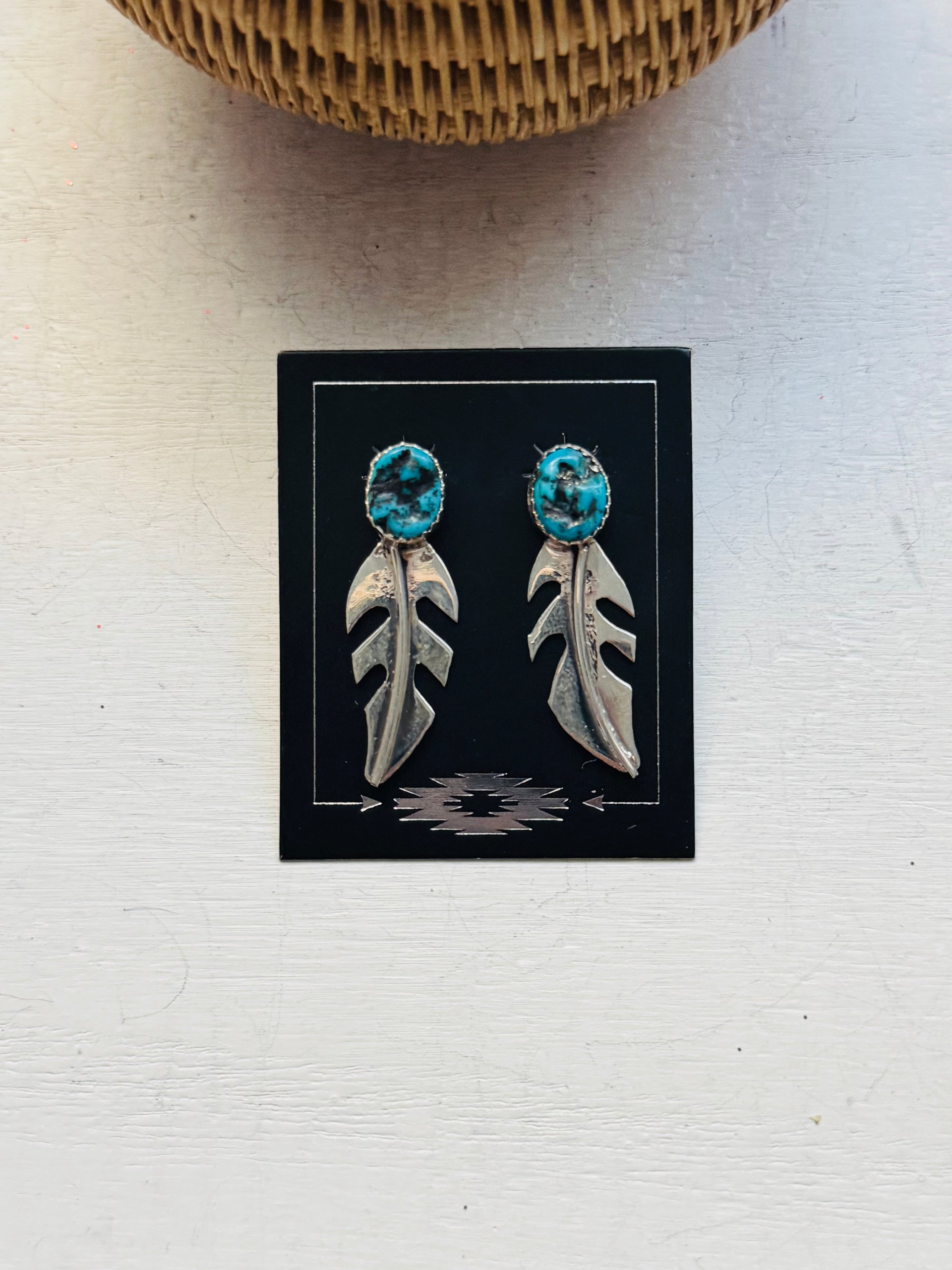 Navajo Made Kingman Turquoise & Sterling Silver Post Dangle Earrings