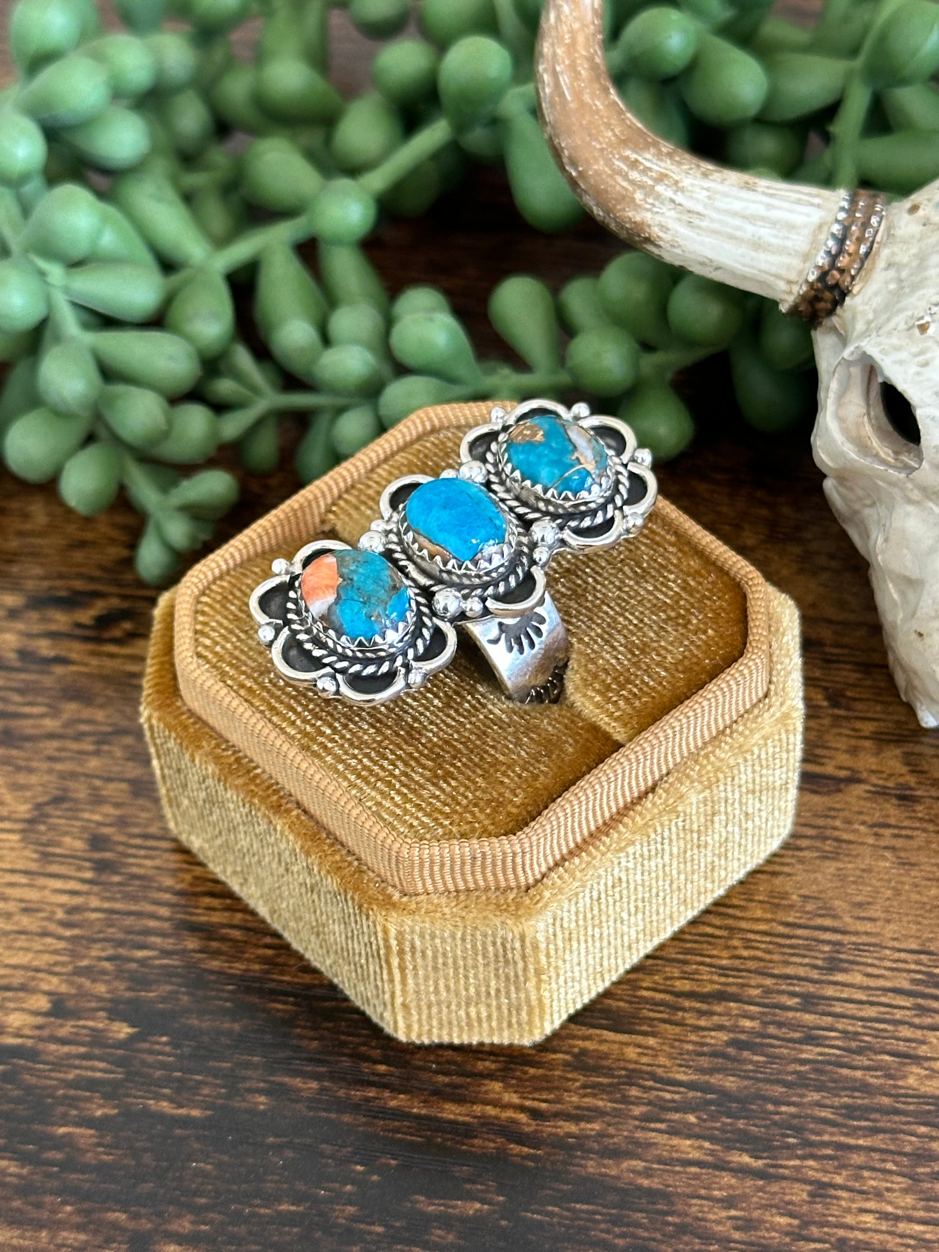 Southwest Handmade Mohave Turquoise & Sterling Silver Adjustable Ring