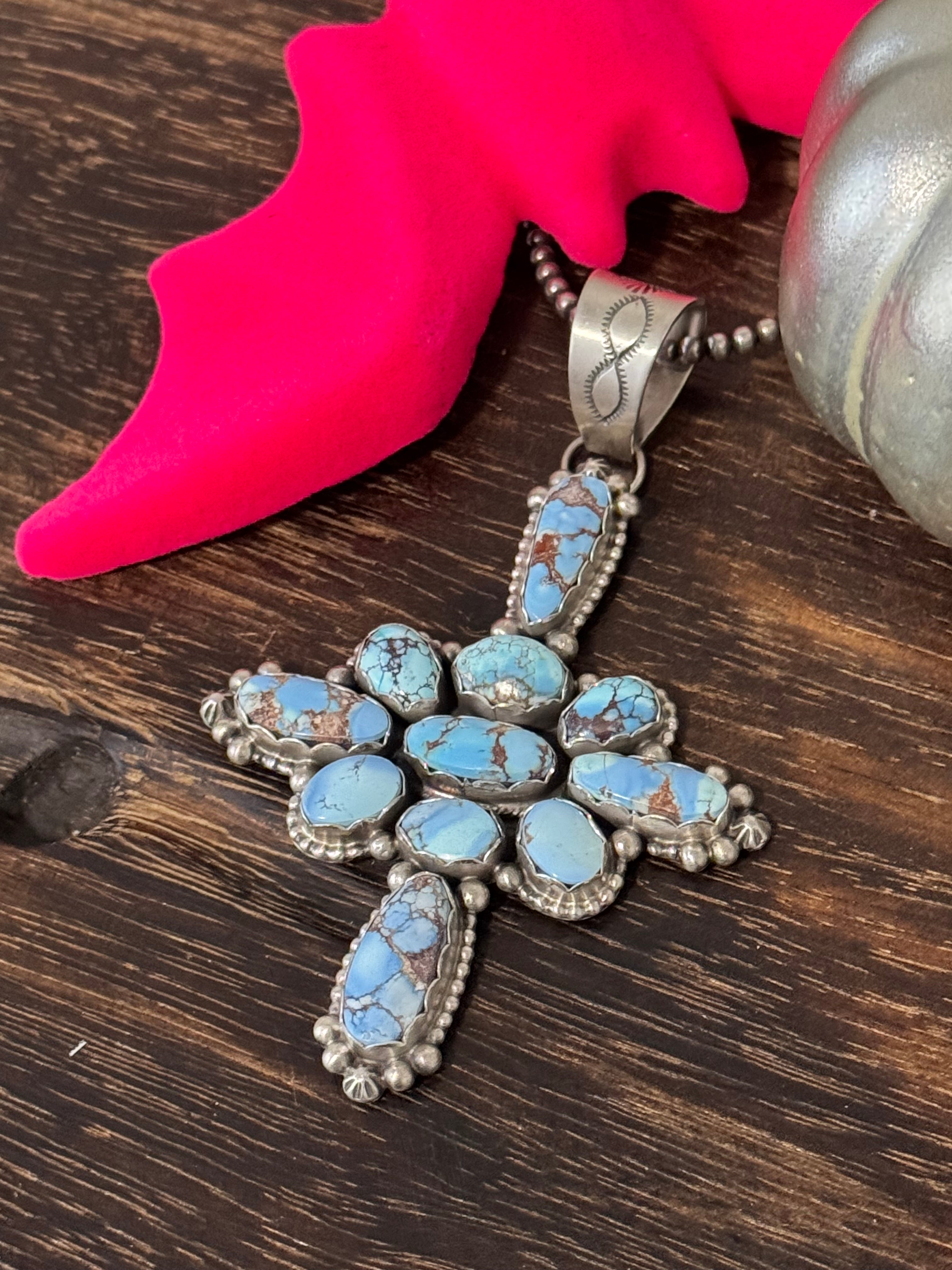 Dave Skeets Golden Hills Turquoise & Sterling Silver Cluster Pendant