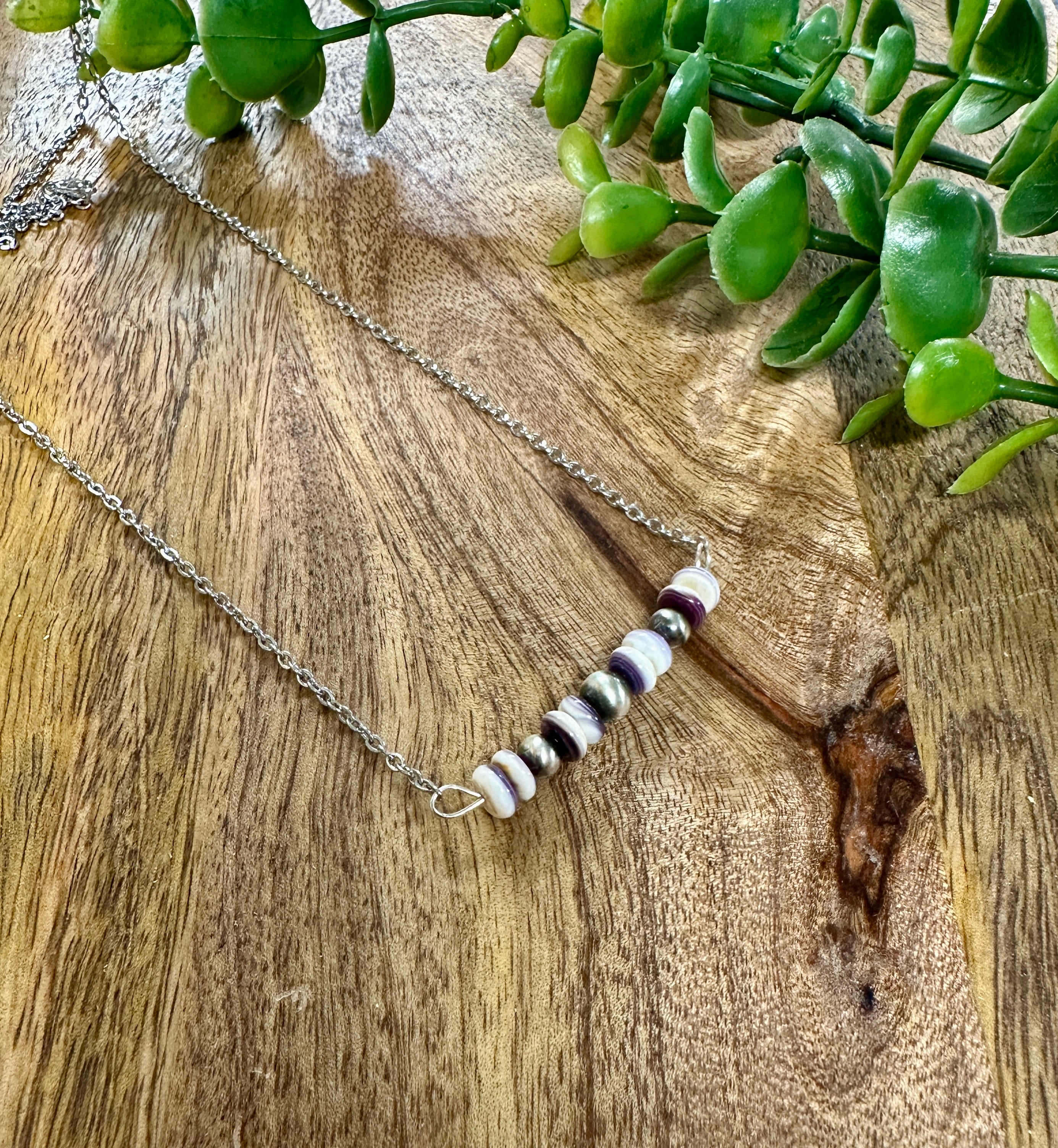 Handmade Purple Spiny Oyster & Sterling Silver Pearl Necklace