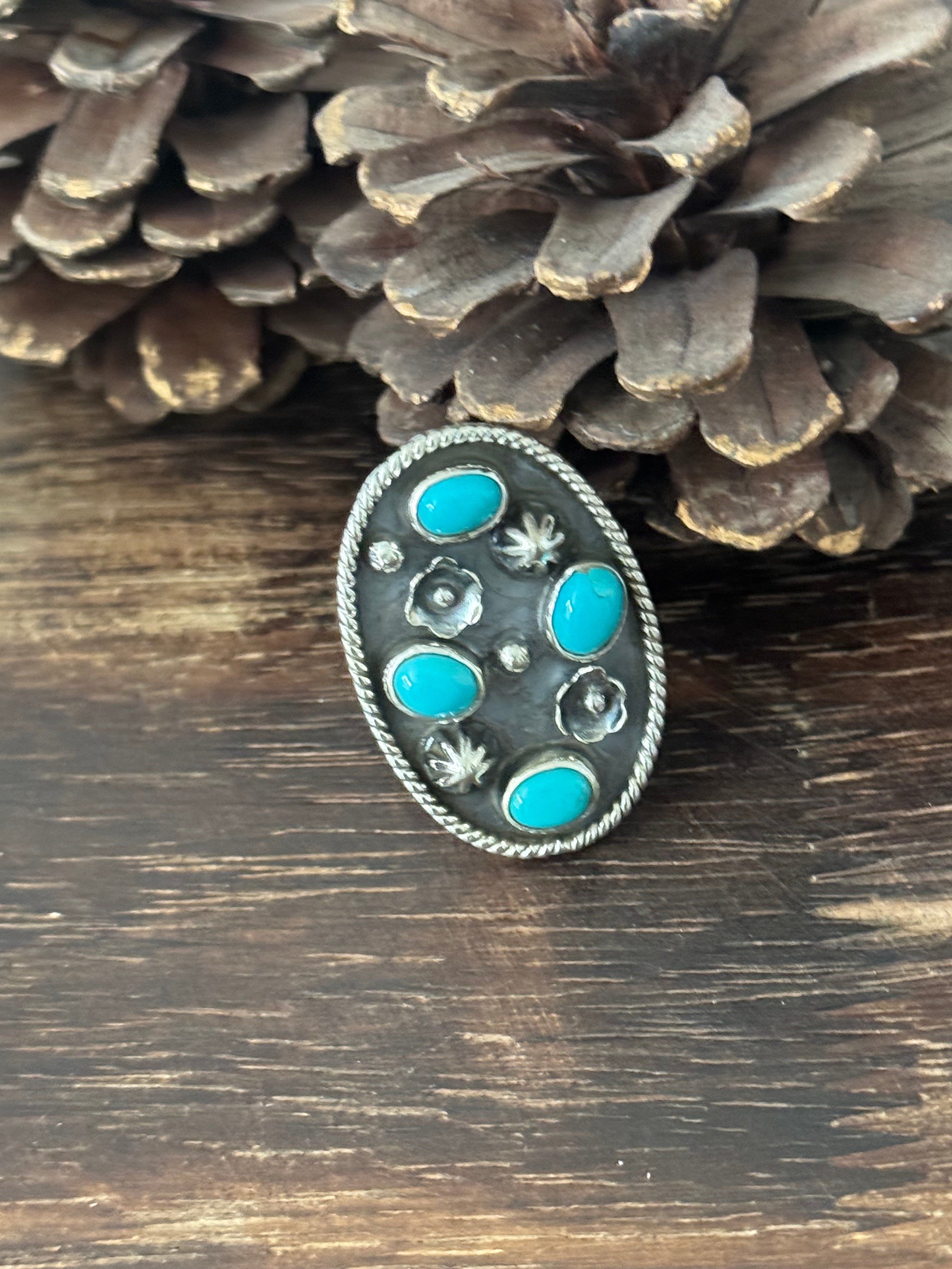 Southwest Handmade Kingman Turquoise & Sterling Silver Adjustable Ring