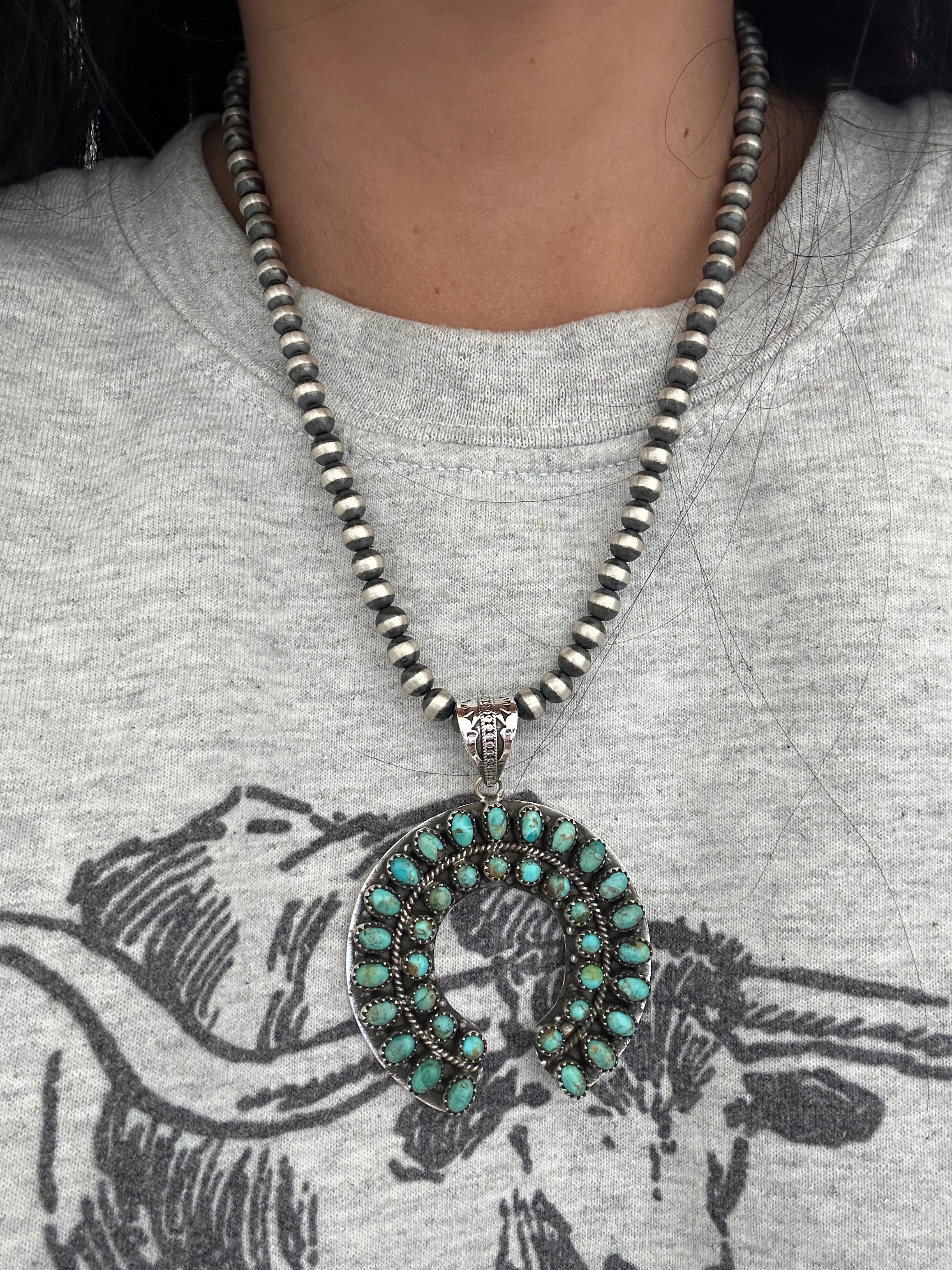 Southwest Handmade Kingman Turquoise & Sterling Silver Cluster Naja Pendant