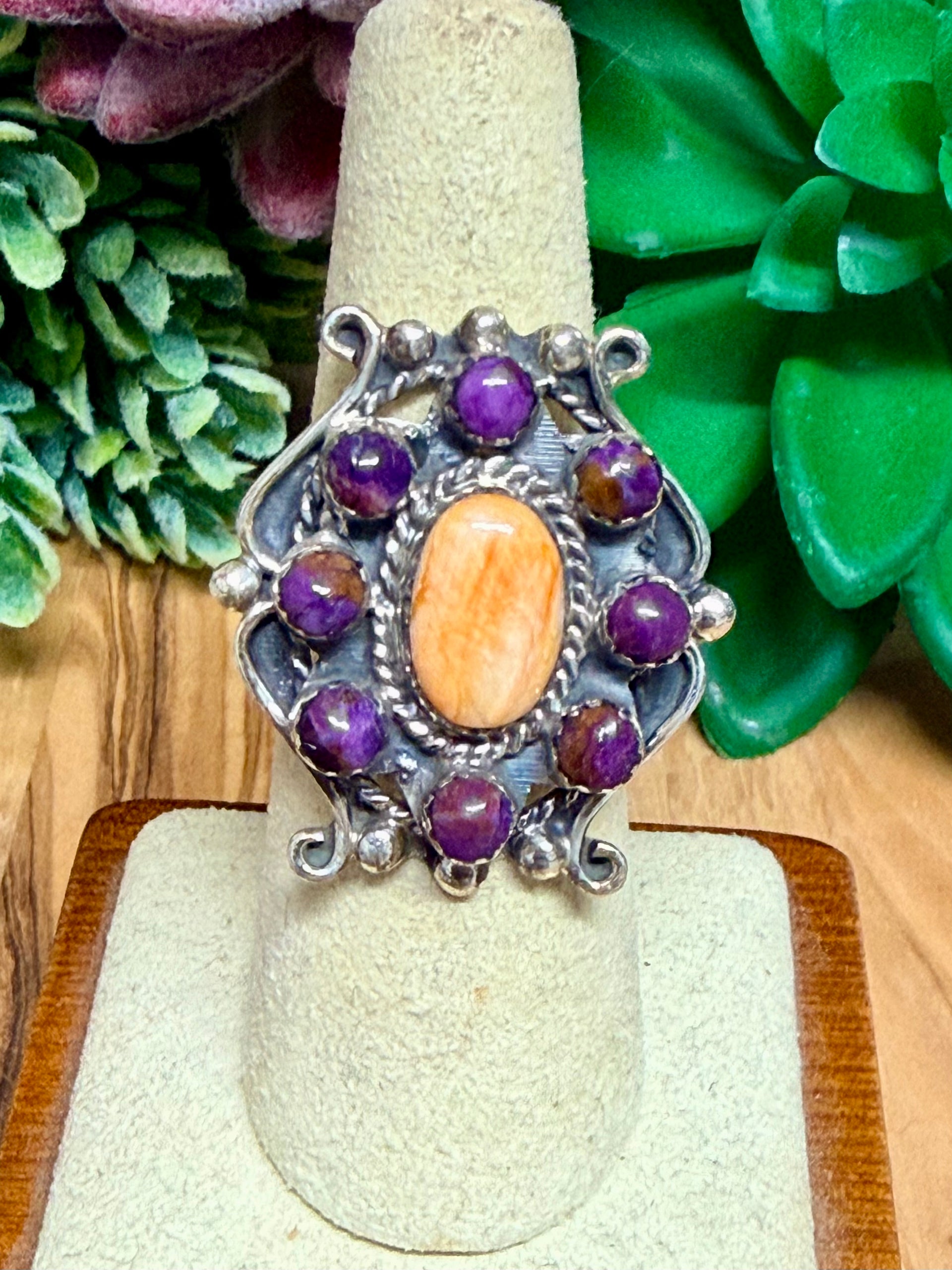 Southwest Handmade Multistone & Sterling Silver Ring Size 7.5