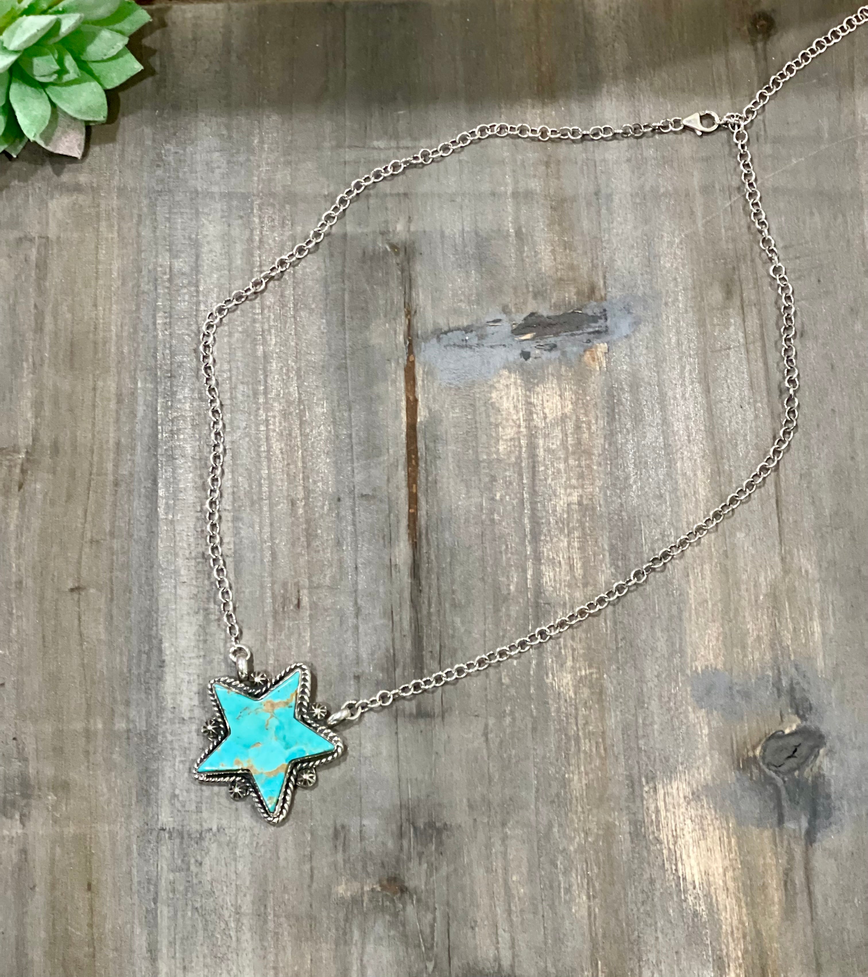 Southwest Handmade Kingman Turquoise & Sterling Silver Star Necklace