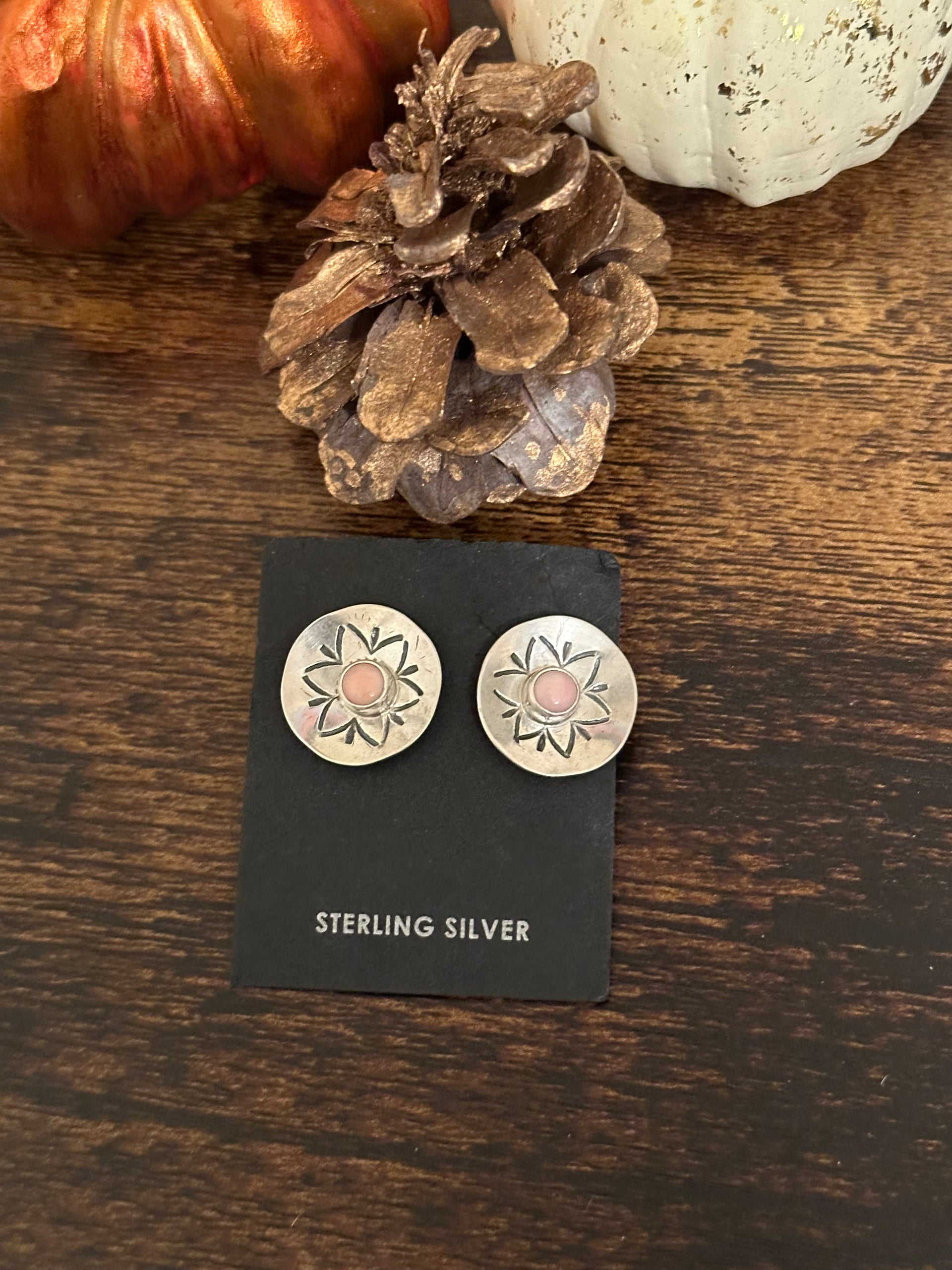 Navajo Made Pink Conch  & Sterling Silver Post Earrings
