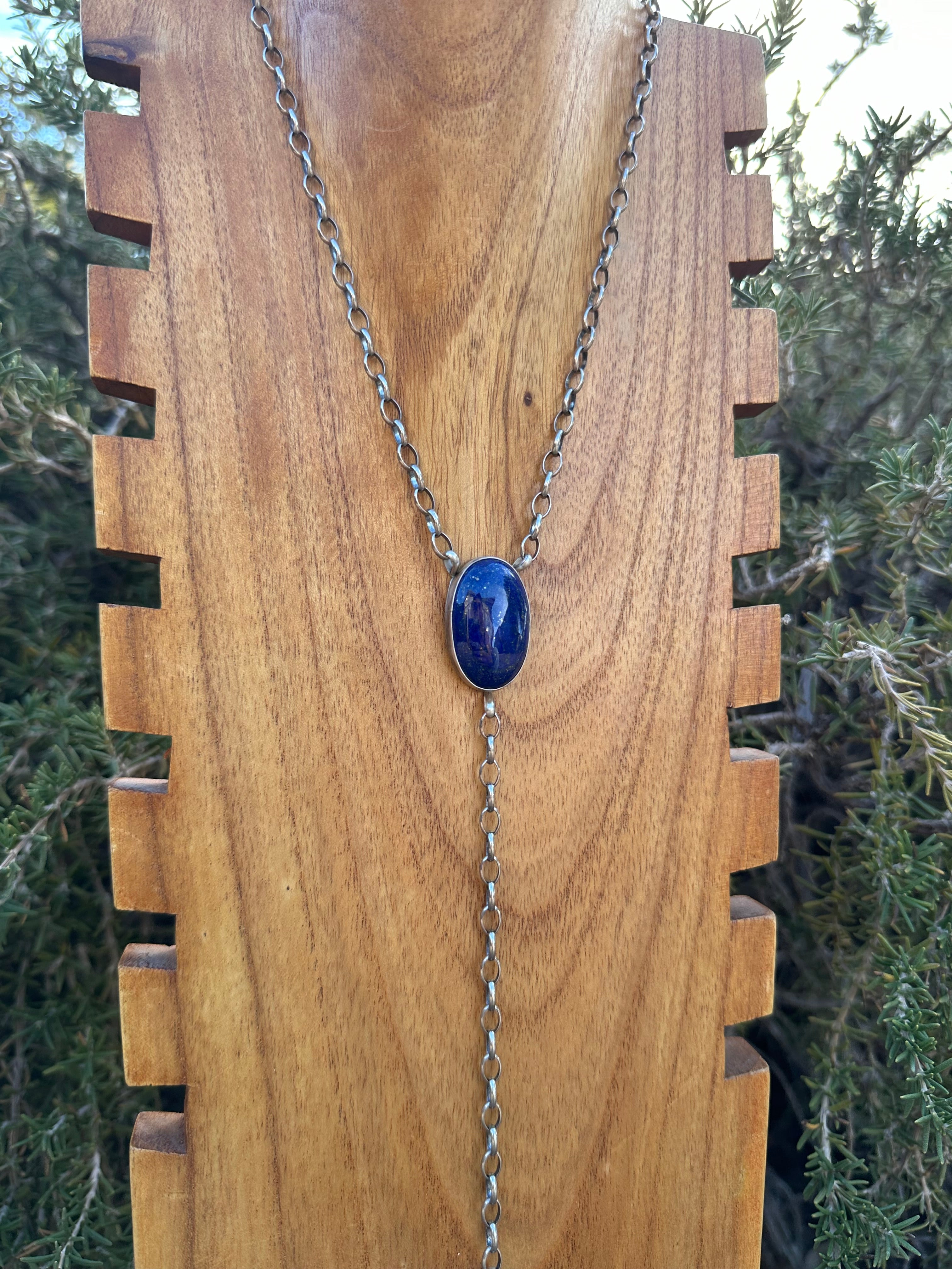 Alfred Martinez Lapis & Sterling Silver Lariat Necklace