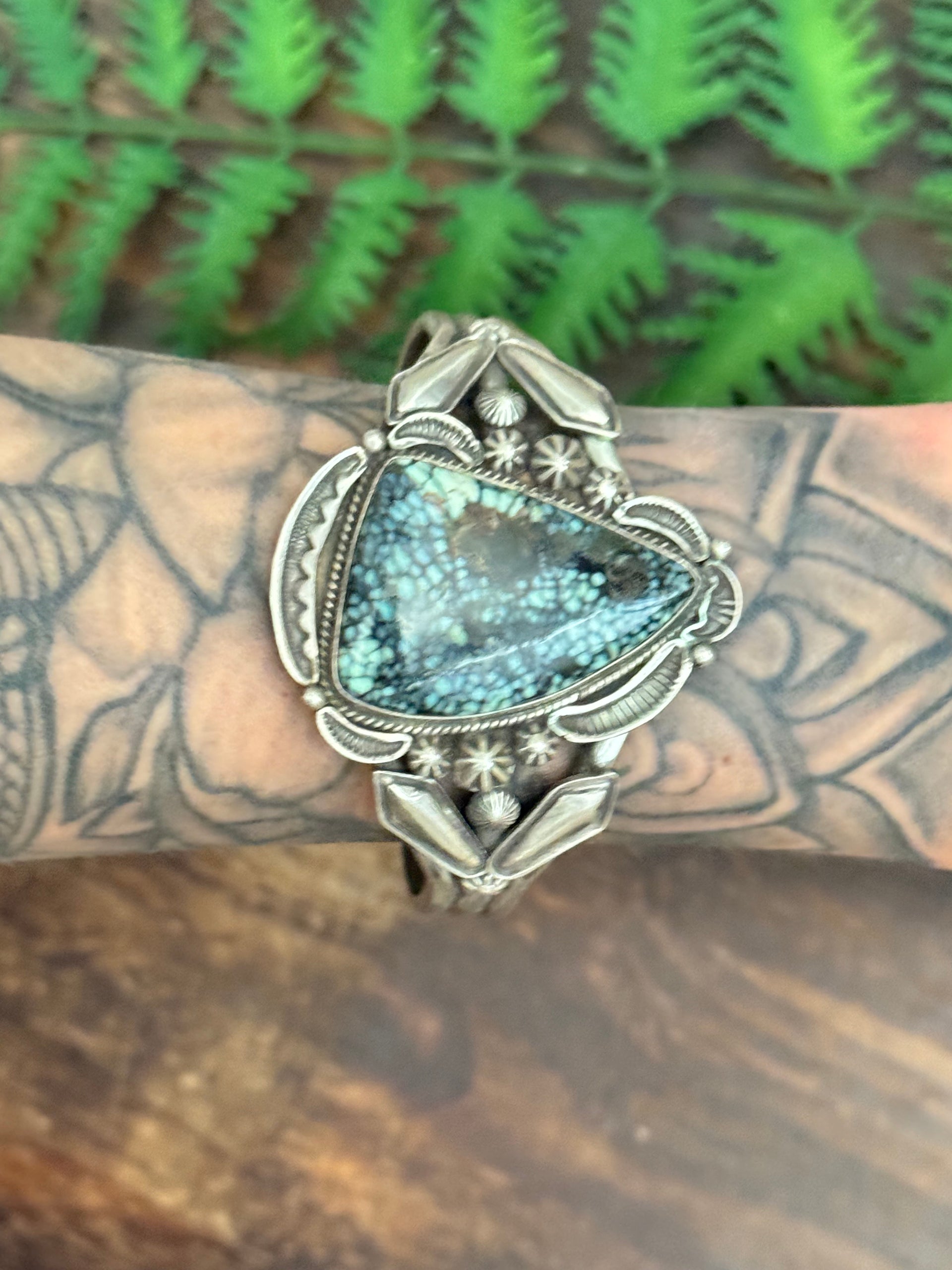 Roland Tom New Lander Variscite & Sterling Silver Cuff Bracelet