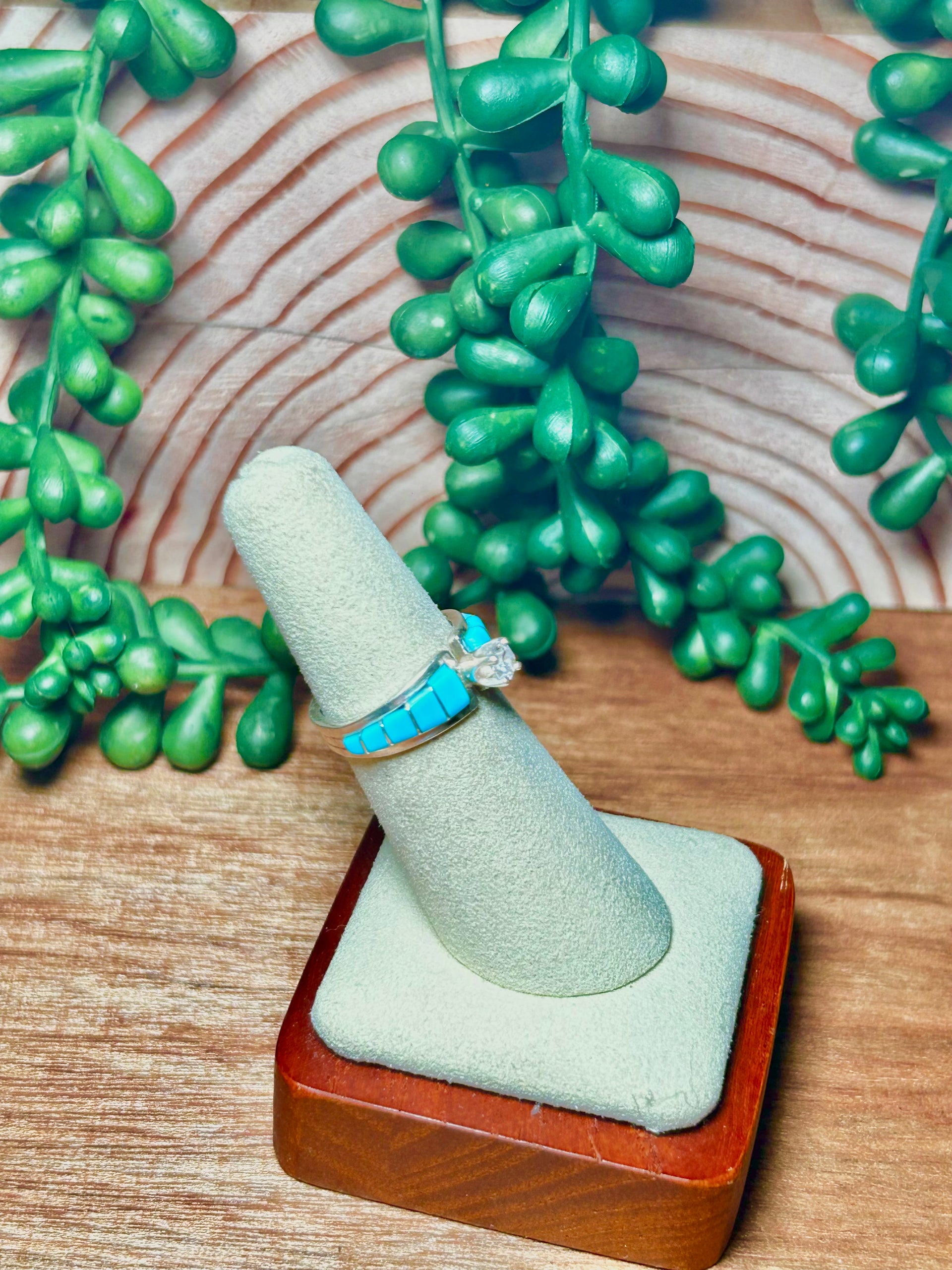 Zunni Made Kingman Turquoise & Sterling Silver Cubic Circunia Ring Size 6