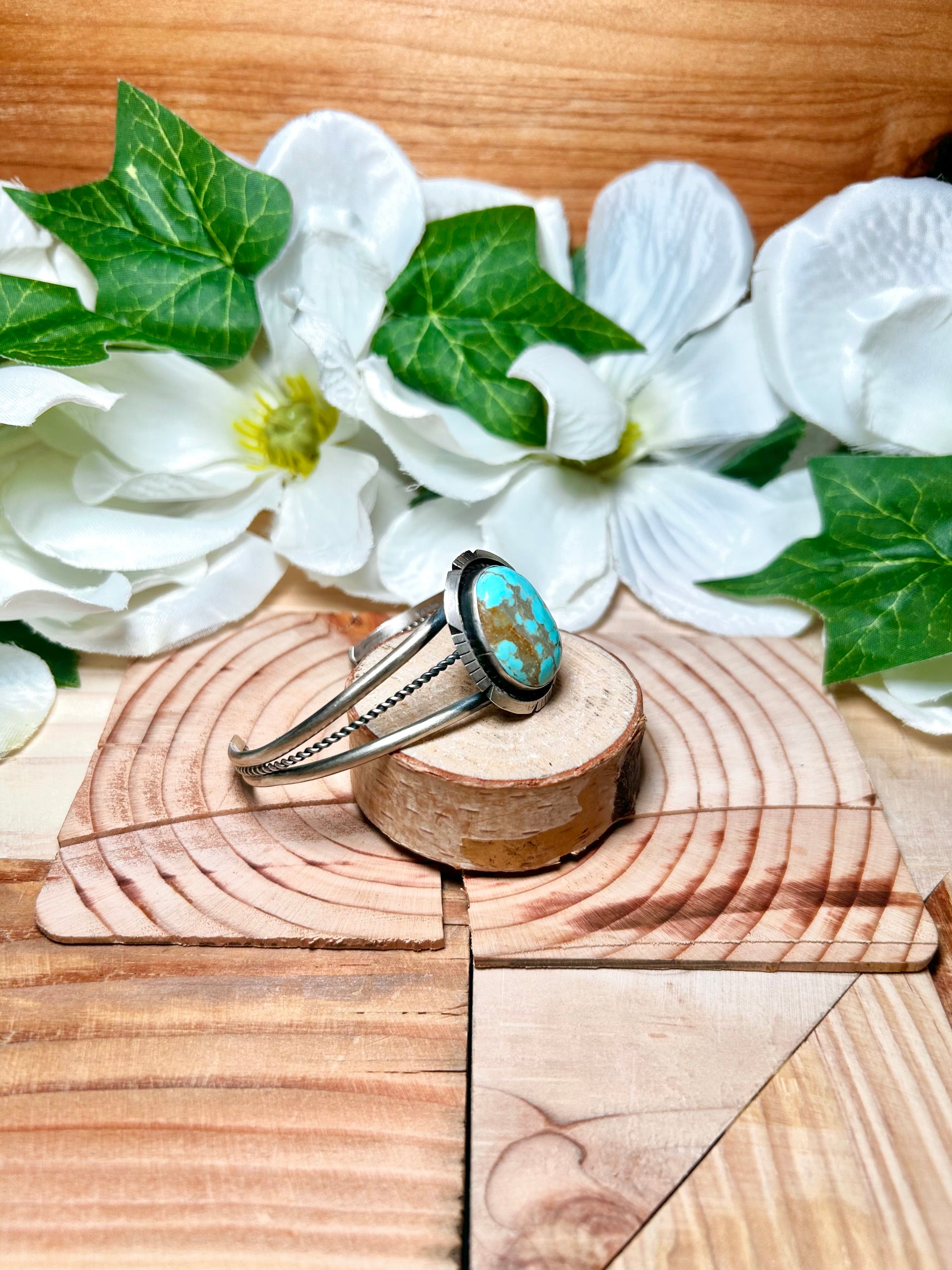 Navajo Made #8 Turquoise & Sterling Silver Cuff Bracelet