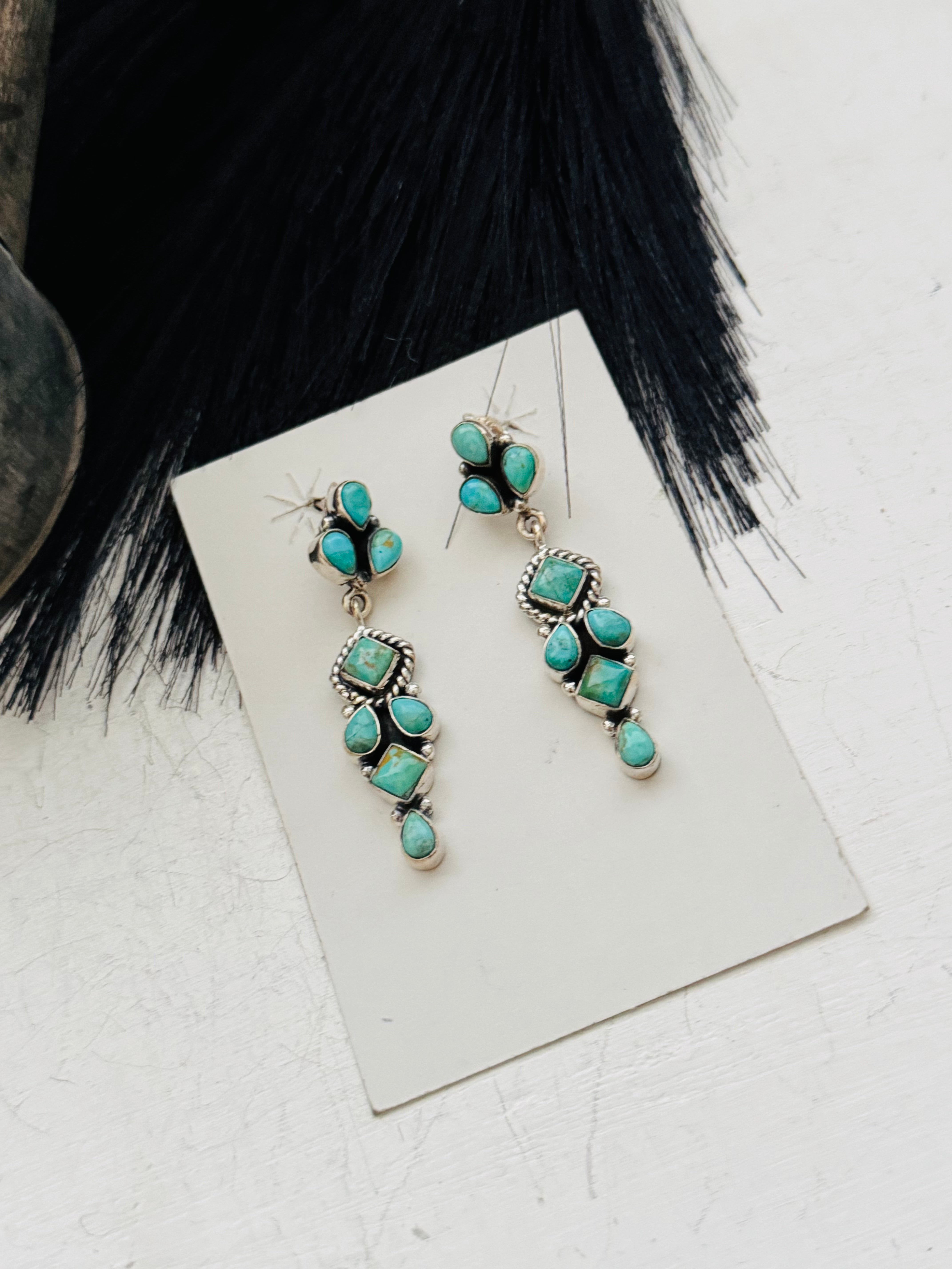 Southwest Handmade Kingman Turquoise & Sterling Silver Post Dangle Earrings