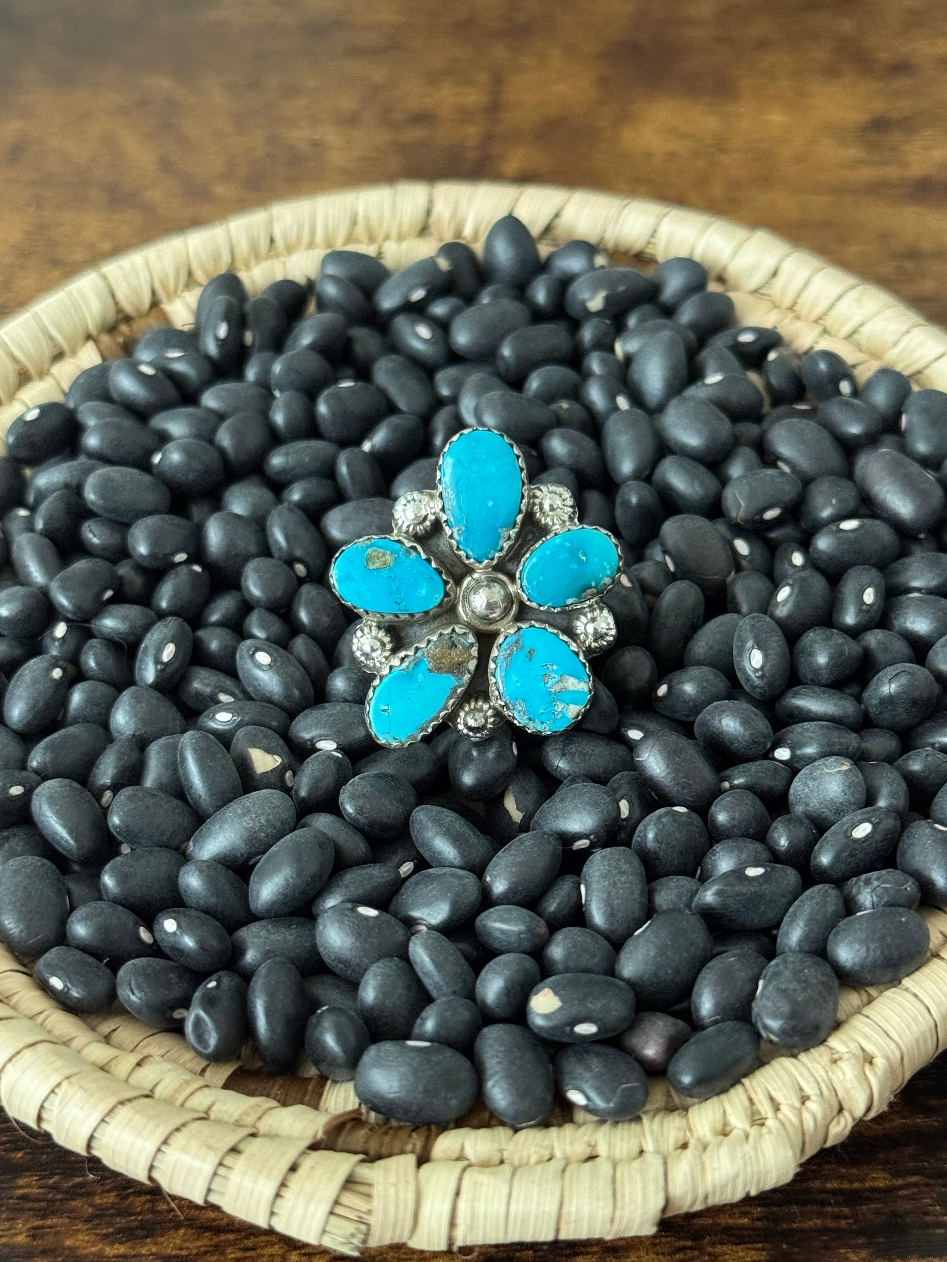 Southwest Handmade Valley Blue Turquoise & Sterling Silver Adjustable Cluster Ring