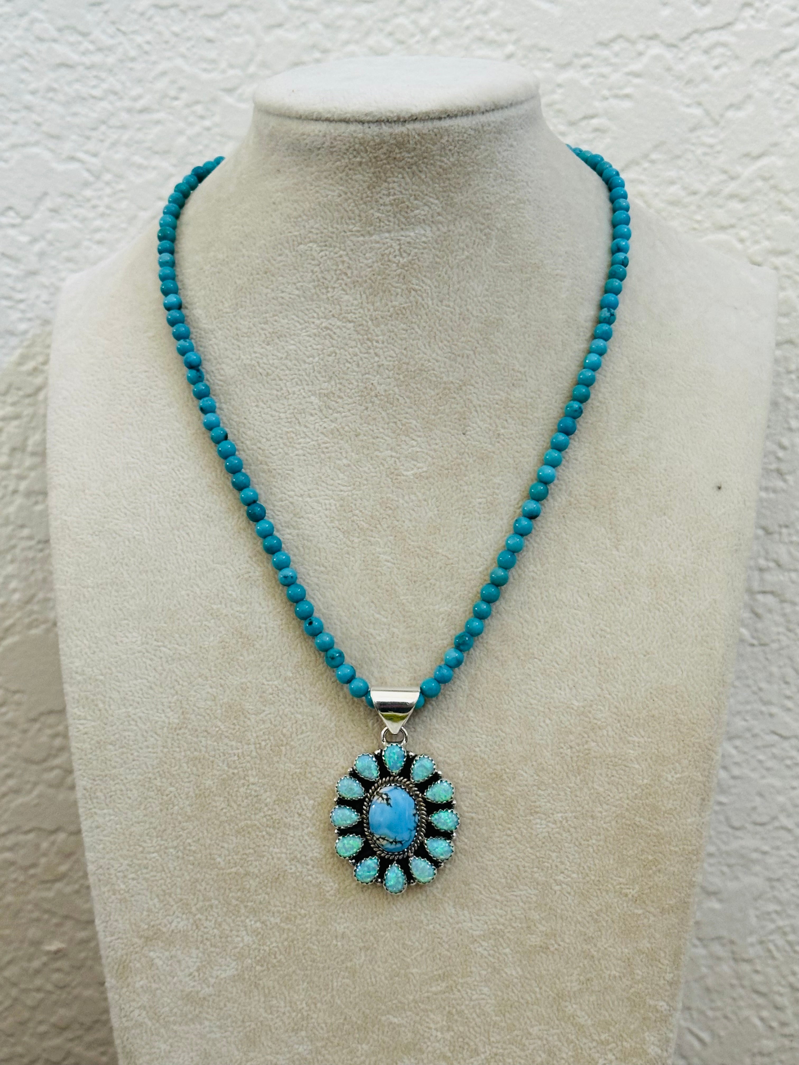 Southwest Handmade Multi Stone & Sterling Silver Cluster Pendant