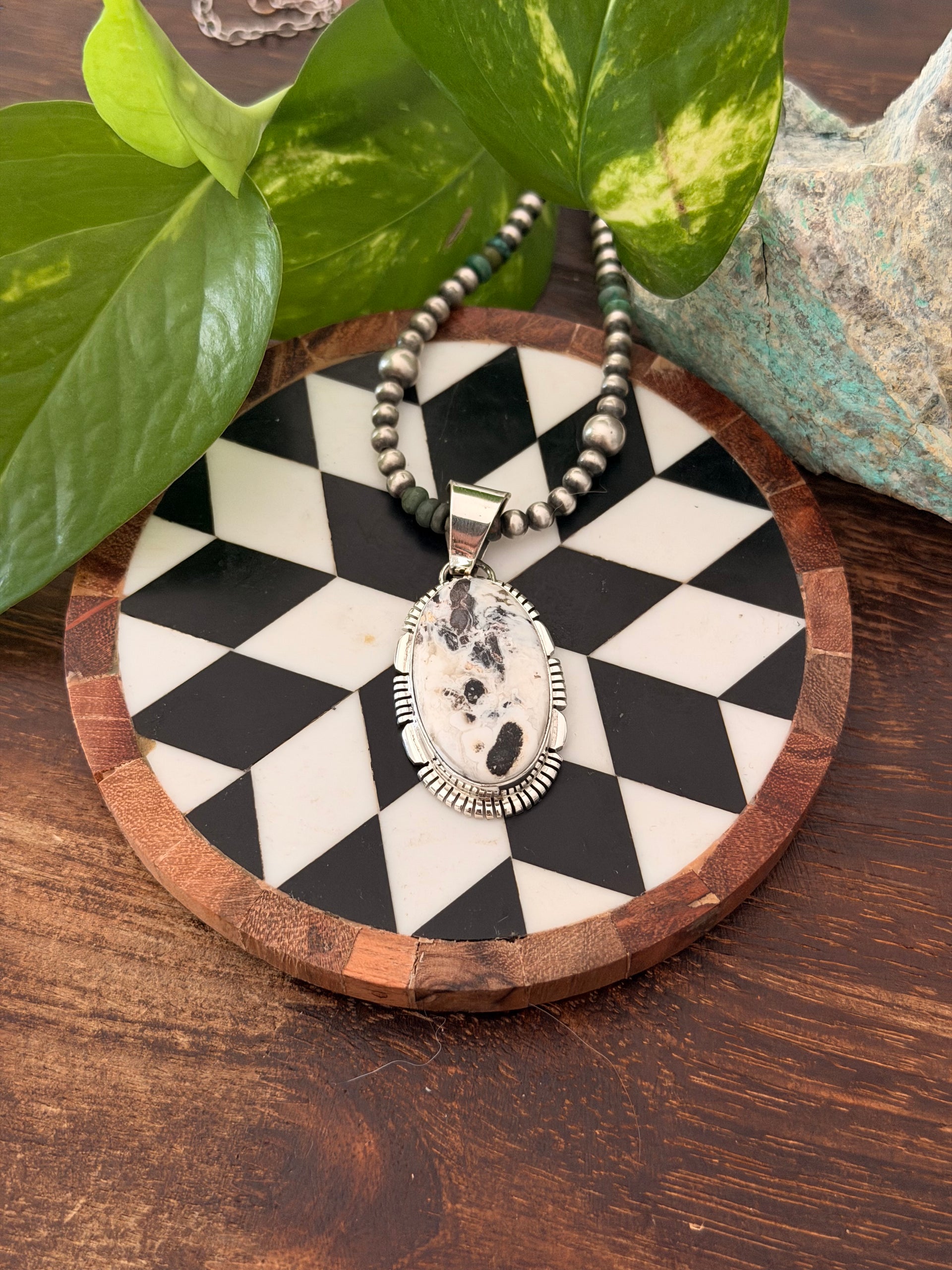 Navajo Made White Buffalo & Sterling Silver Pendant