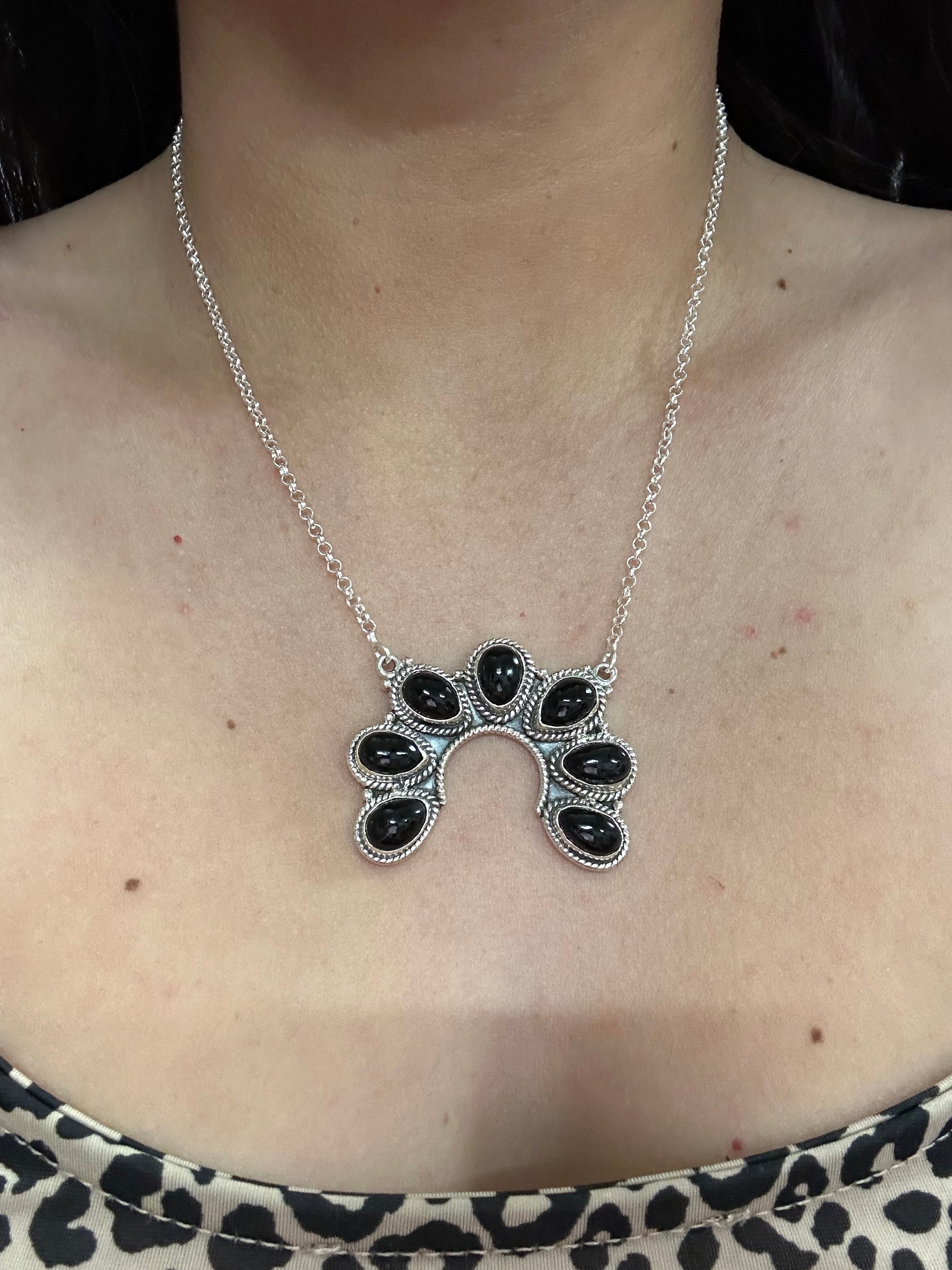 Southwest Made Onyx & Sterling Silver Naja Necklace