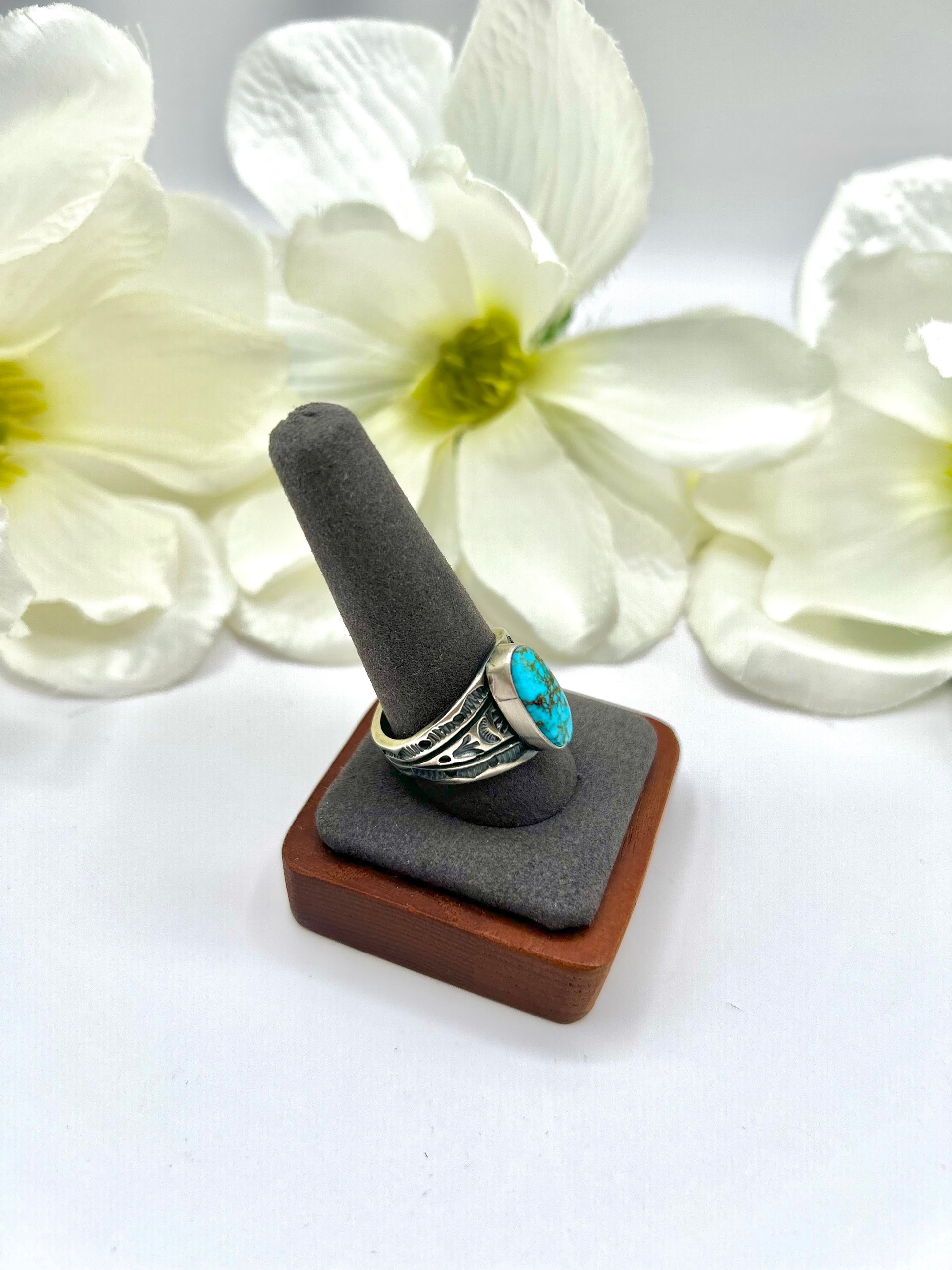 Francis Yazzie Kingman Turquoise & Sterling Silver Ring Size 11
