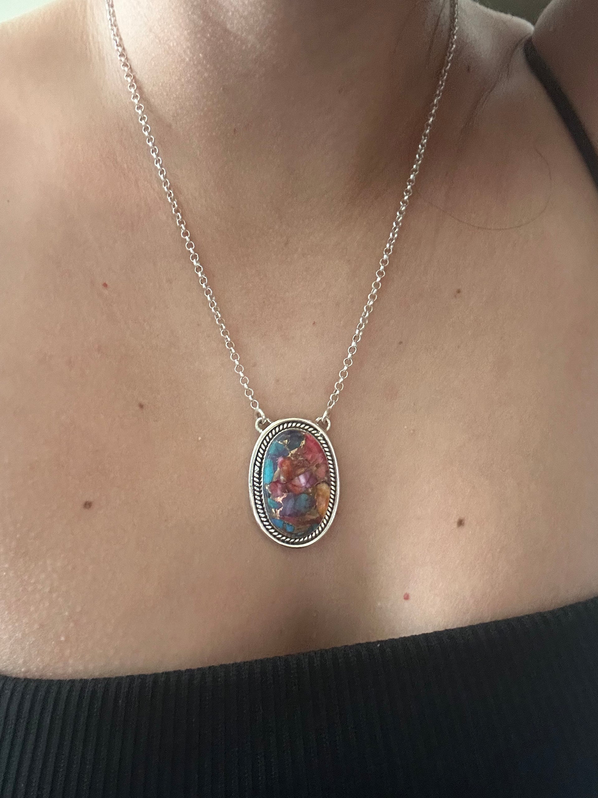 Southwest Made Mohave Turquoise & Sterling Silver Necklace