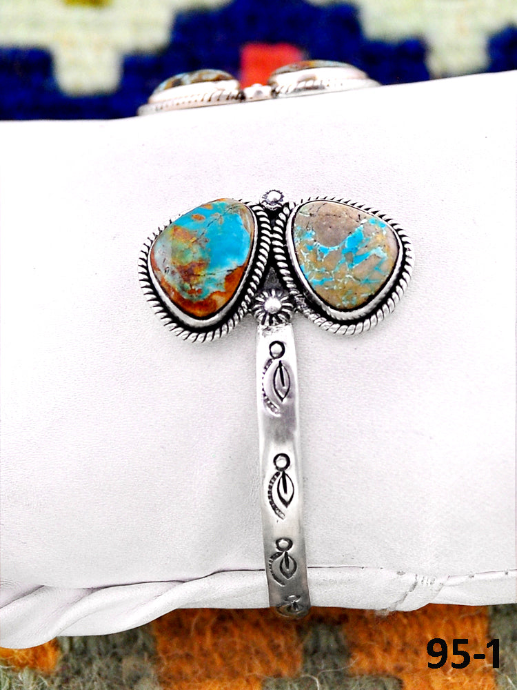 Southwest Handmade Ribbon Royston Turquoise & Sterling Silver Cuff Bracelet