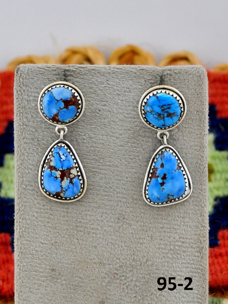 Southwest Made Golden Hill’s Turquoise & Sterling Silver Post Dangle Earrings