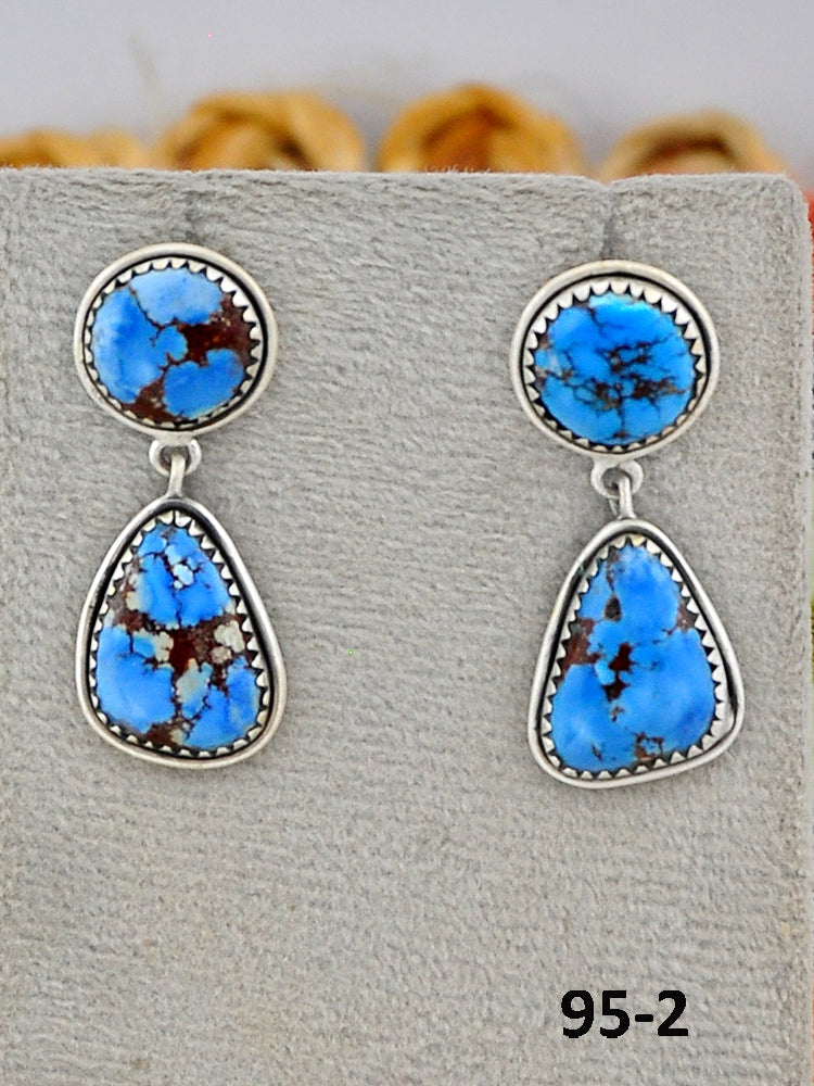 Southwest Made Golden Hill’s Turquoise & Sterling Silver Post Dangle Earrings