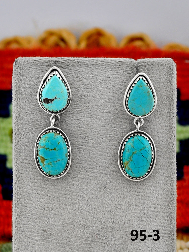 Southwest Made Royston Turquoise & Sterling Silver Post Dangle Earrings