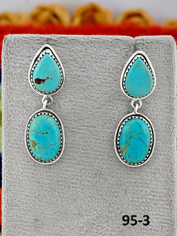 Southwest Made Royston Turquoise & Sterling Silver Post Dangle Earrings