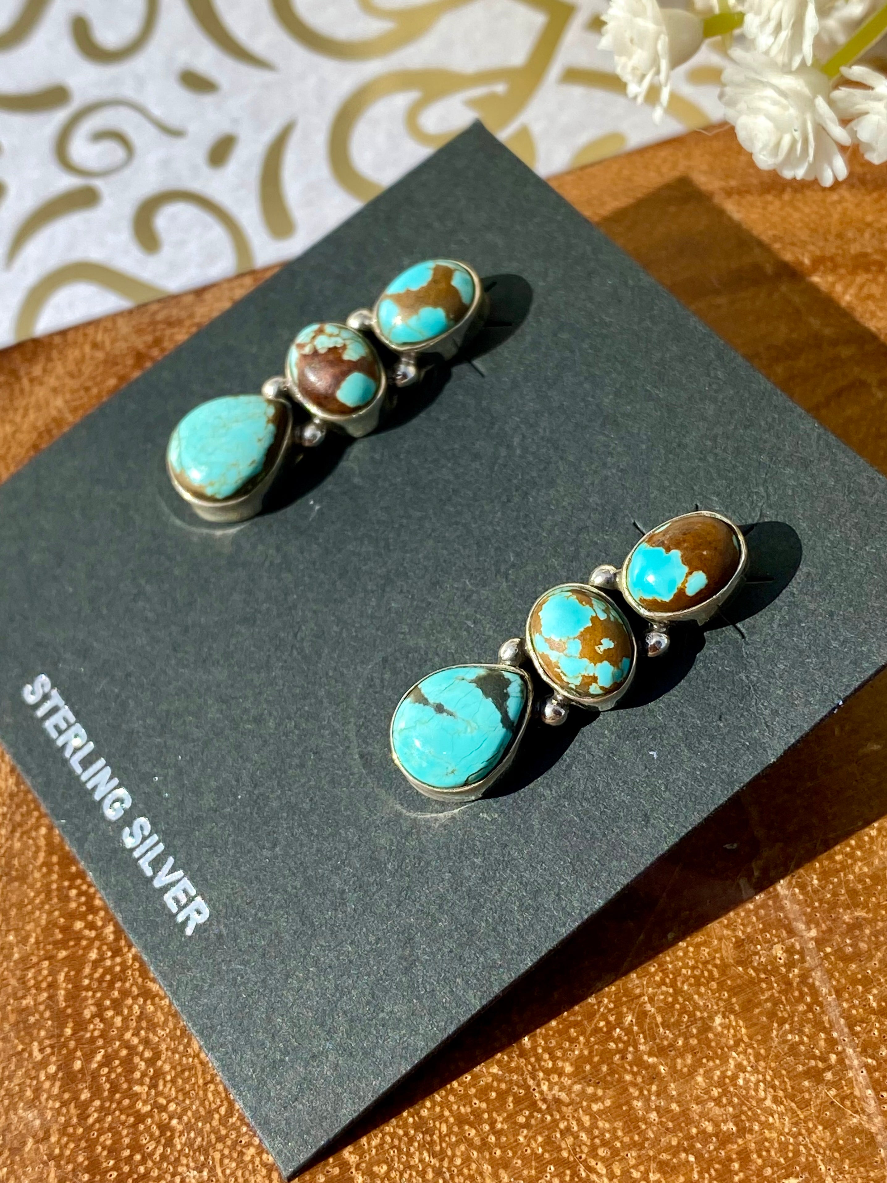 Southwest Handmade Number 8 Turquoise & Sterling Silver Post Earrings