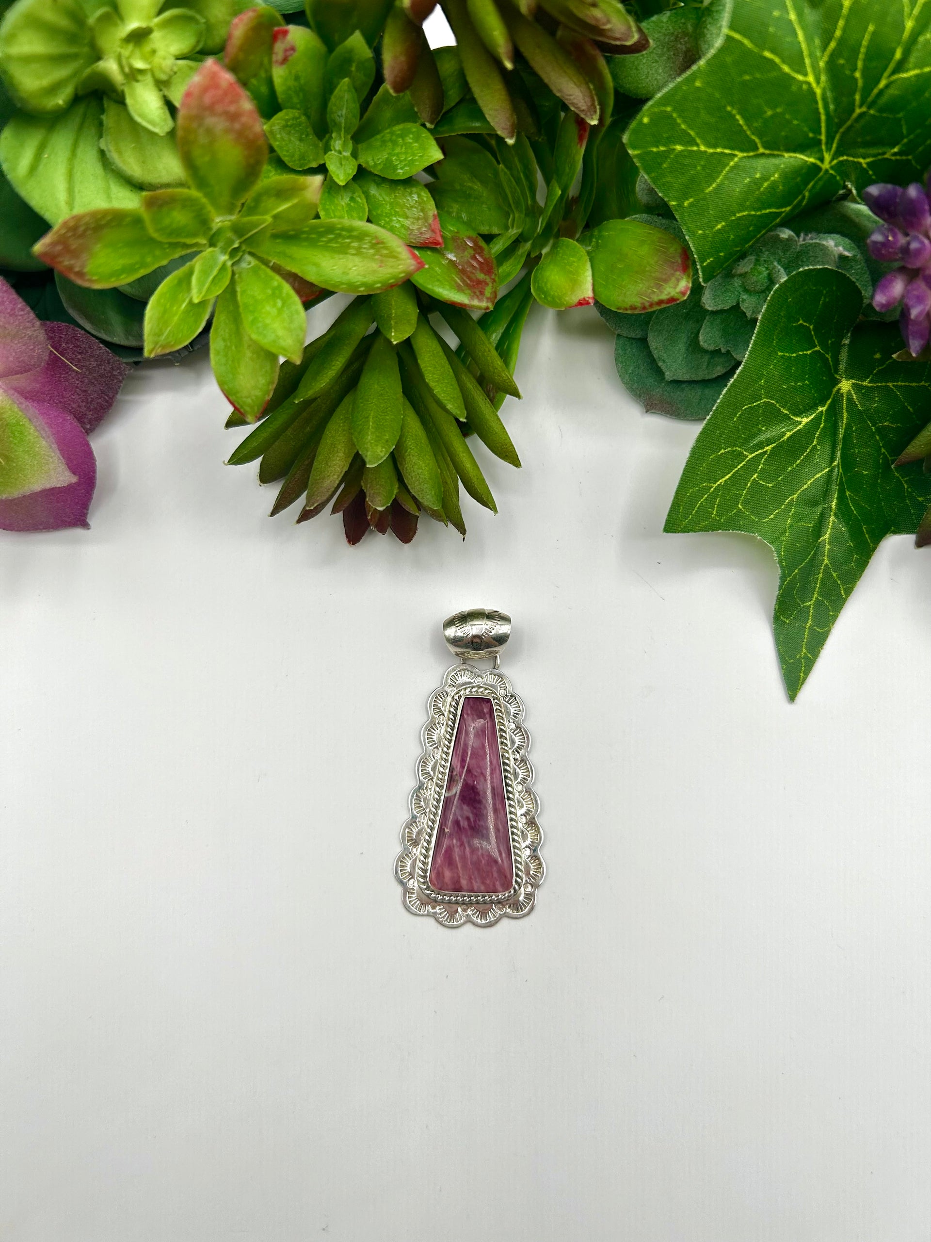 Navajo Made Purple Spiny Oyster & Sterling Silver Pendant