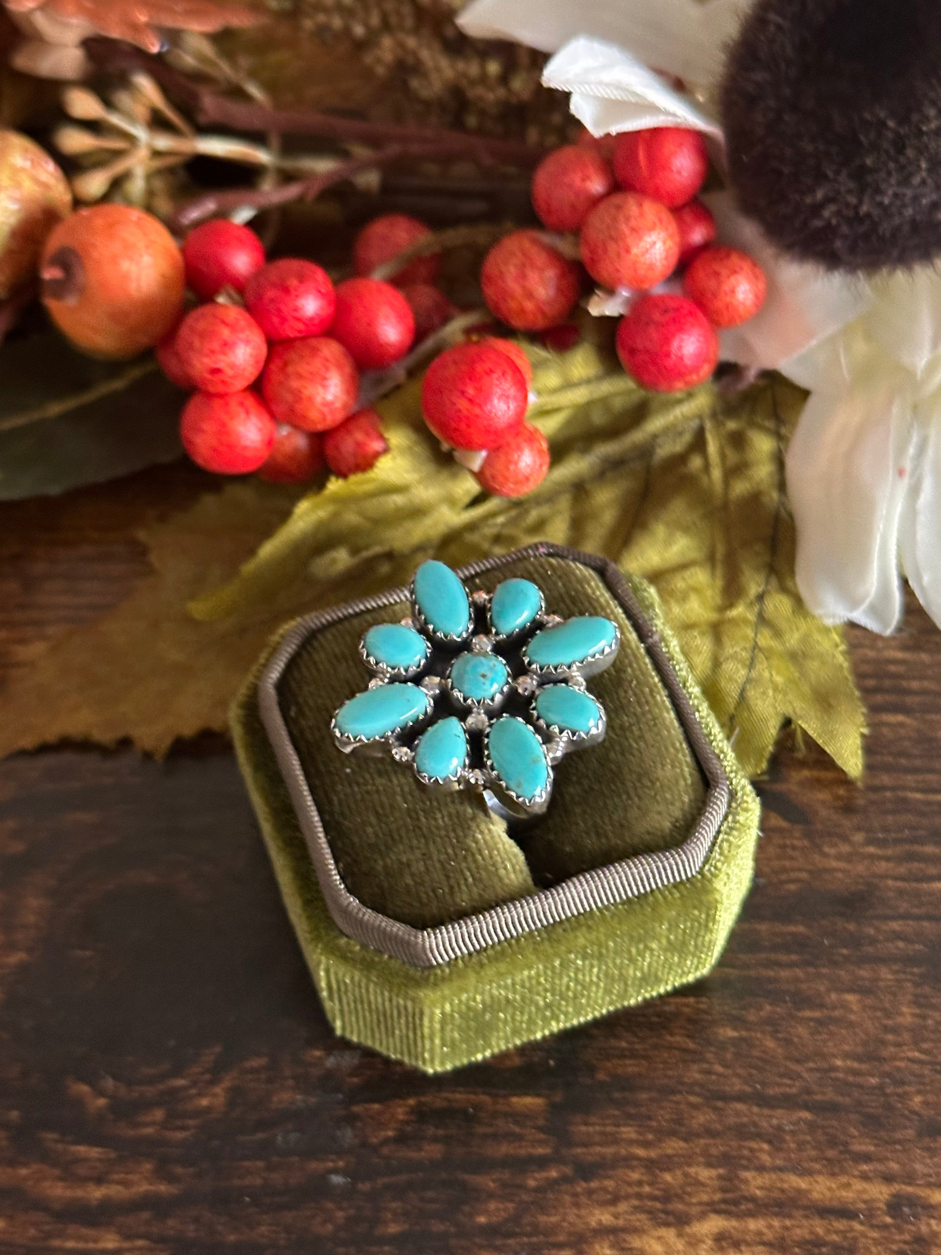 Southwest Handmade Kingman Turquoise & Sterling Silver Adjustable Ring