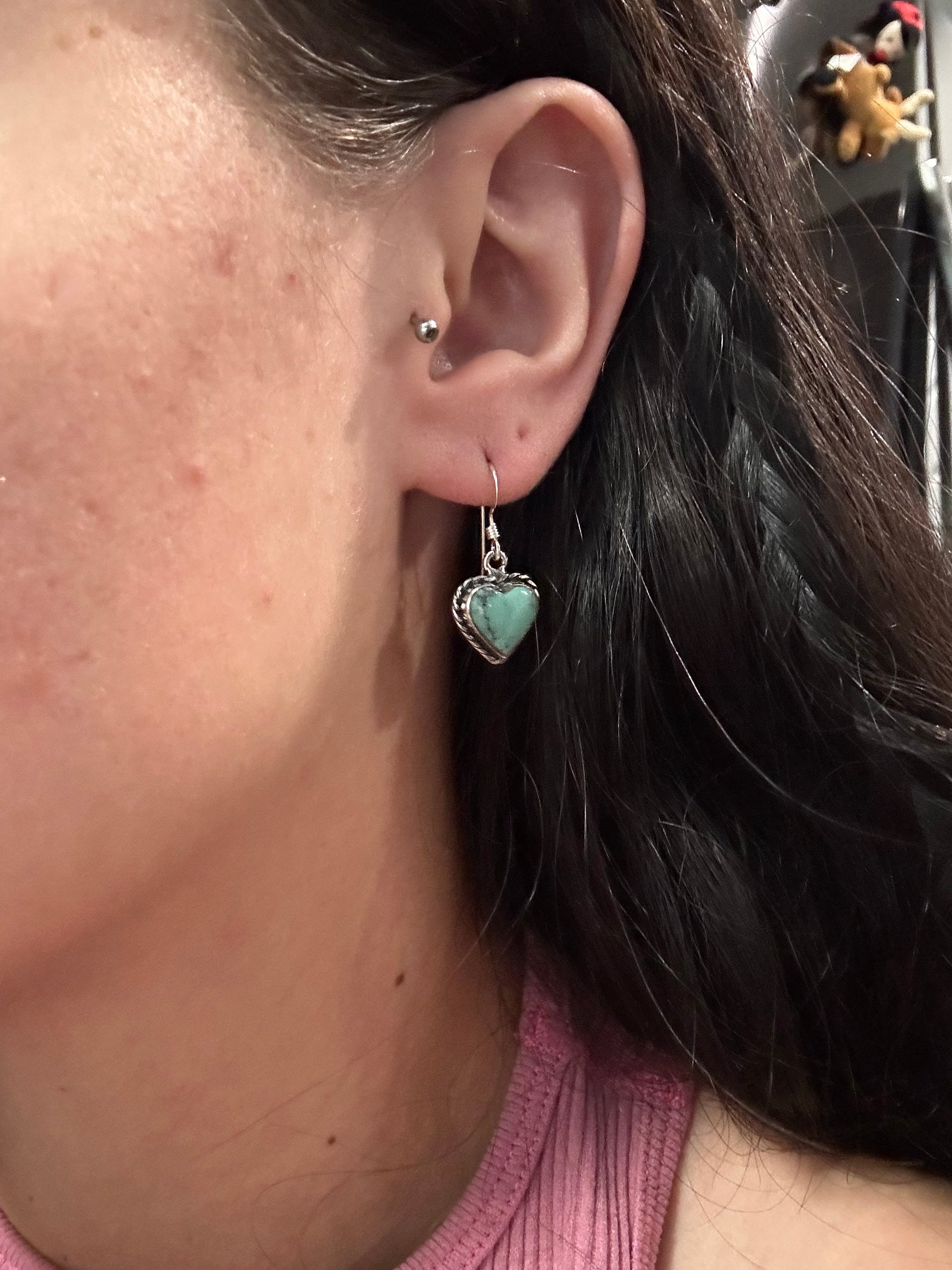 Navajo Made Kingman Turquoise & Sterling Silver Dangle Earrings