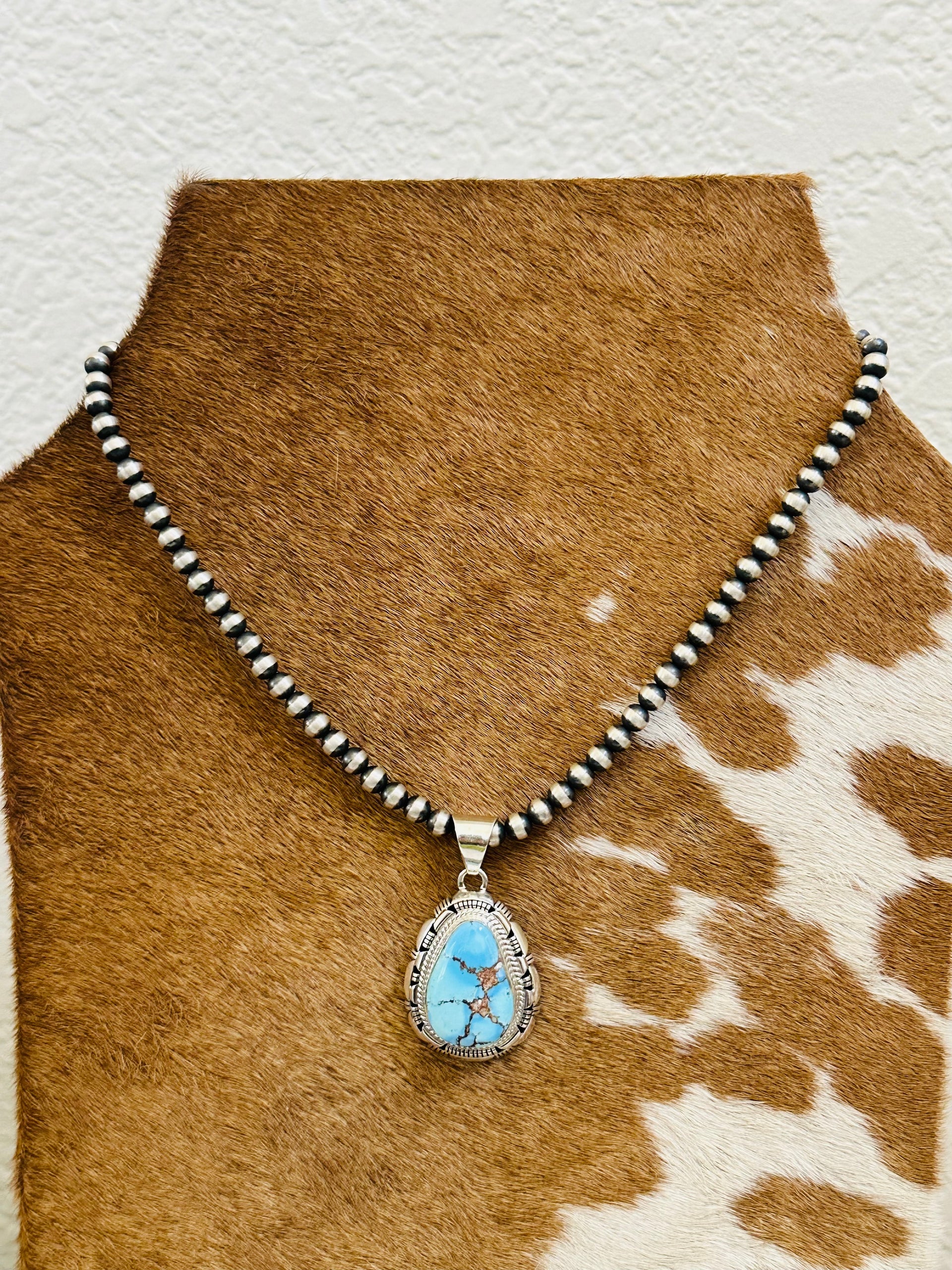 Larry Moses Yazzie Golden Hills Turquoise & Sterling Silver Pendant