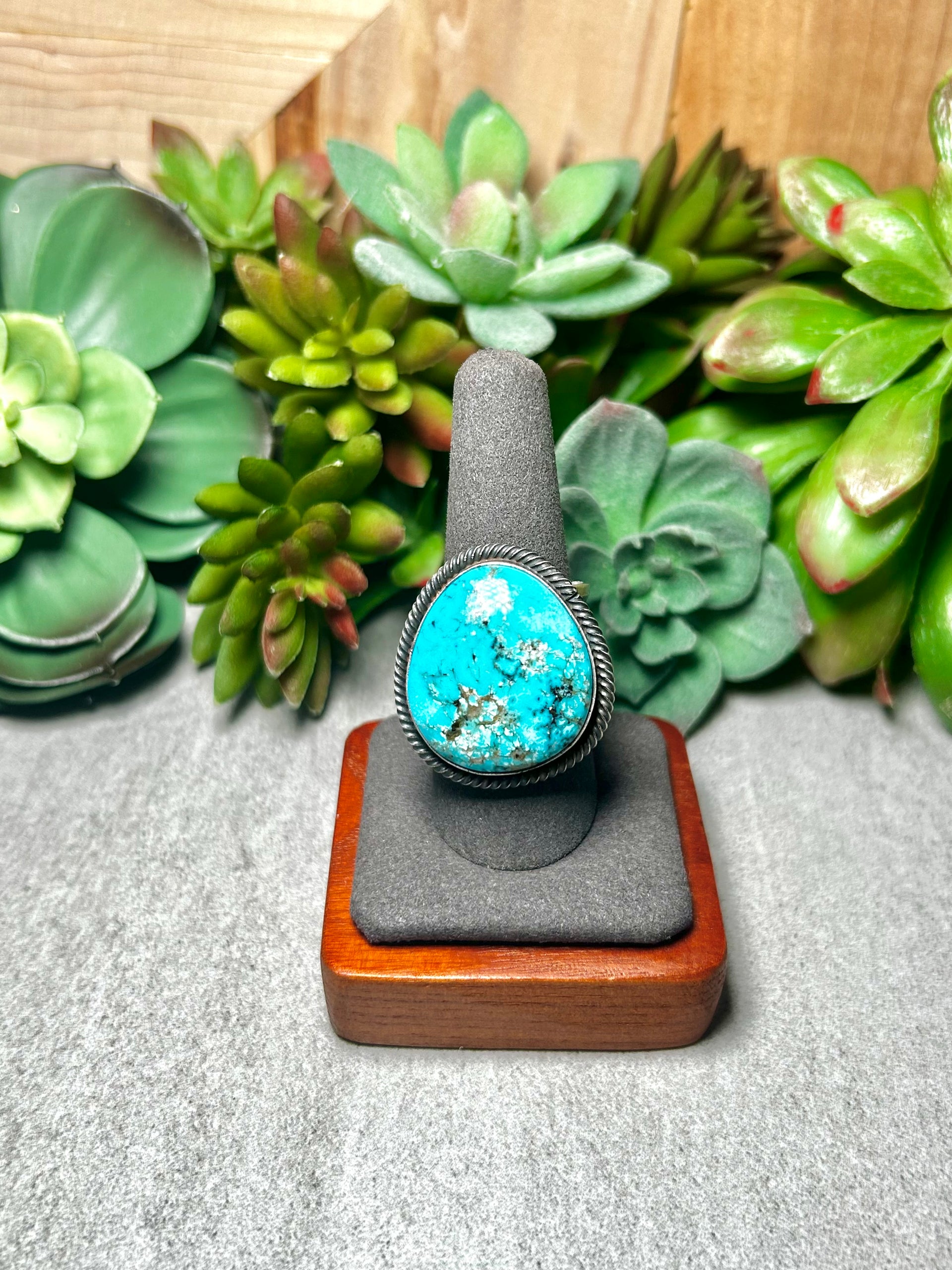Navajo Made Thunder Mountain Turquoise & Sterling Silver Ring Size 10