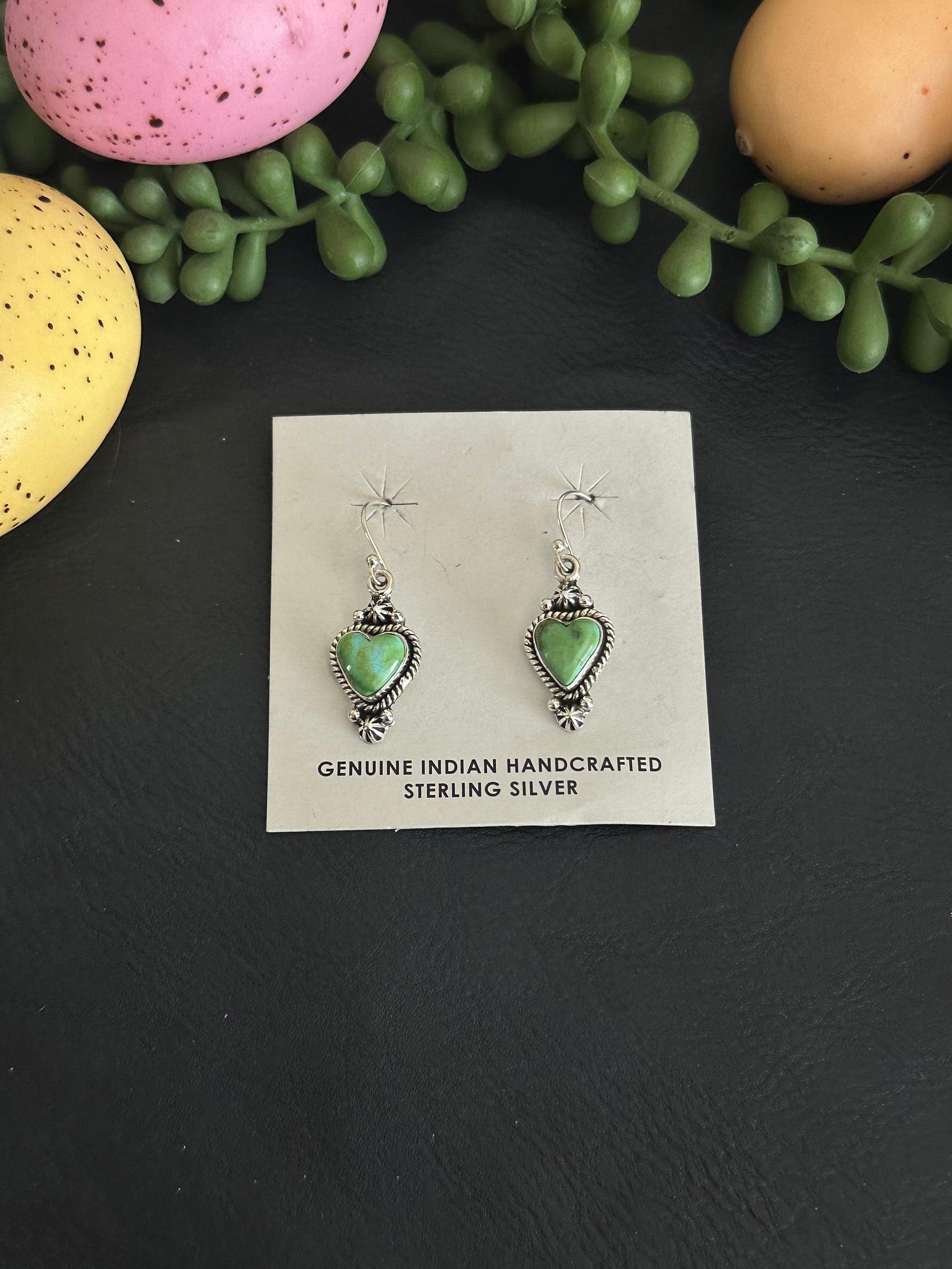 Southwest Handmade Sonoran Gold Turquoise & Sterling Silver Dangle Earrings