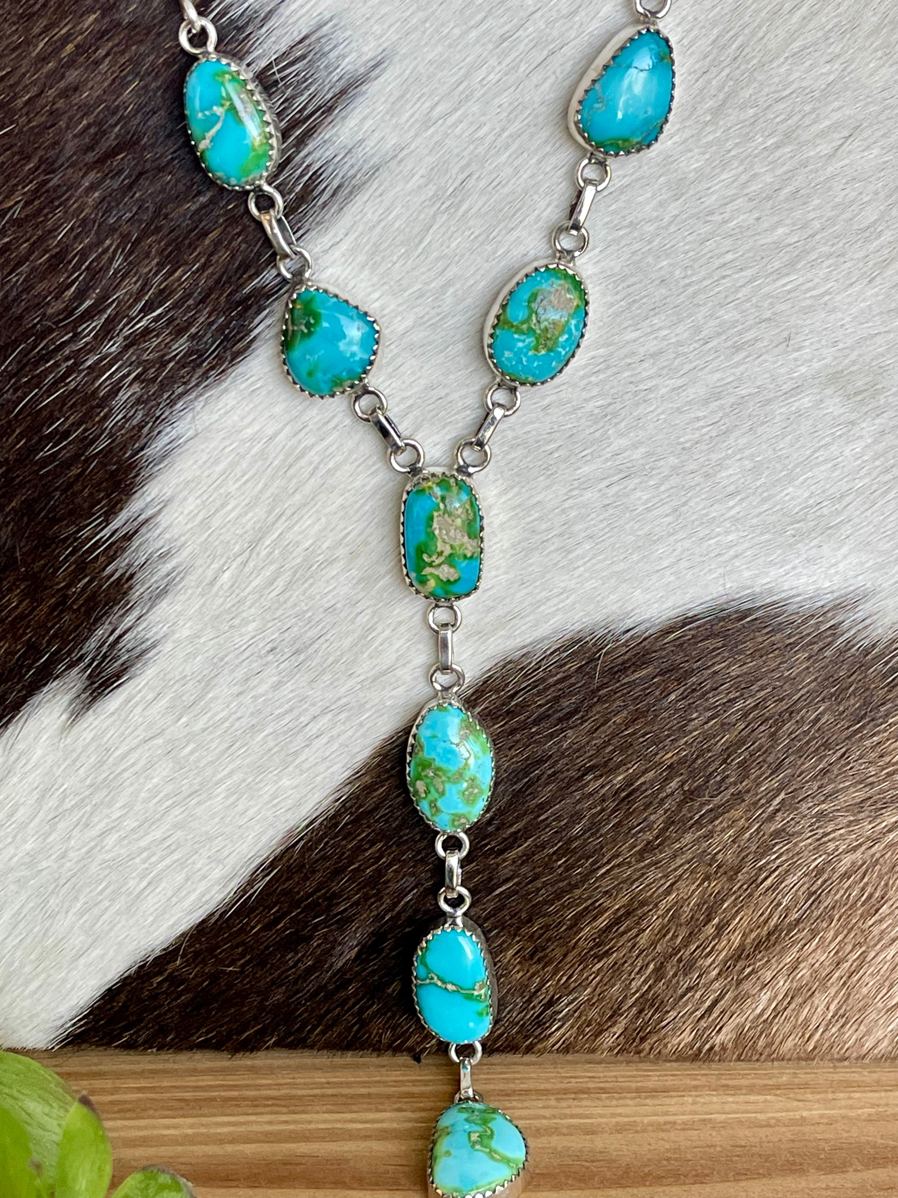 Southwest Handmade Sonoran Mountain Turquoise & Sterling Silver Lariat Necklace