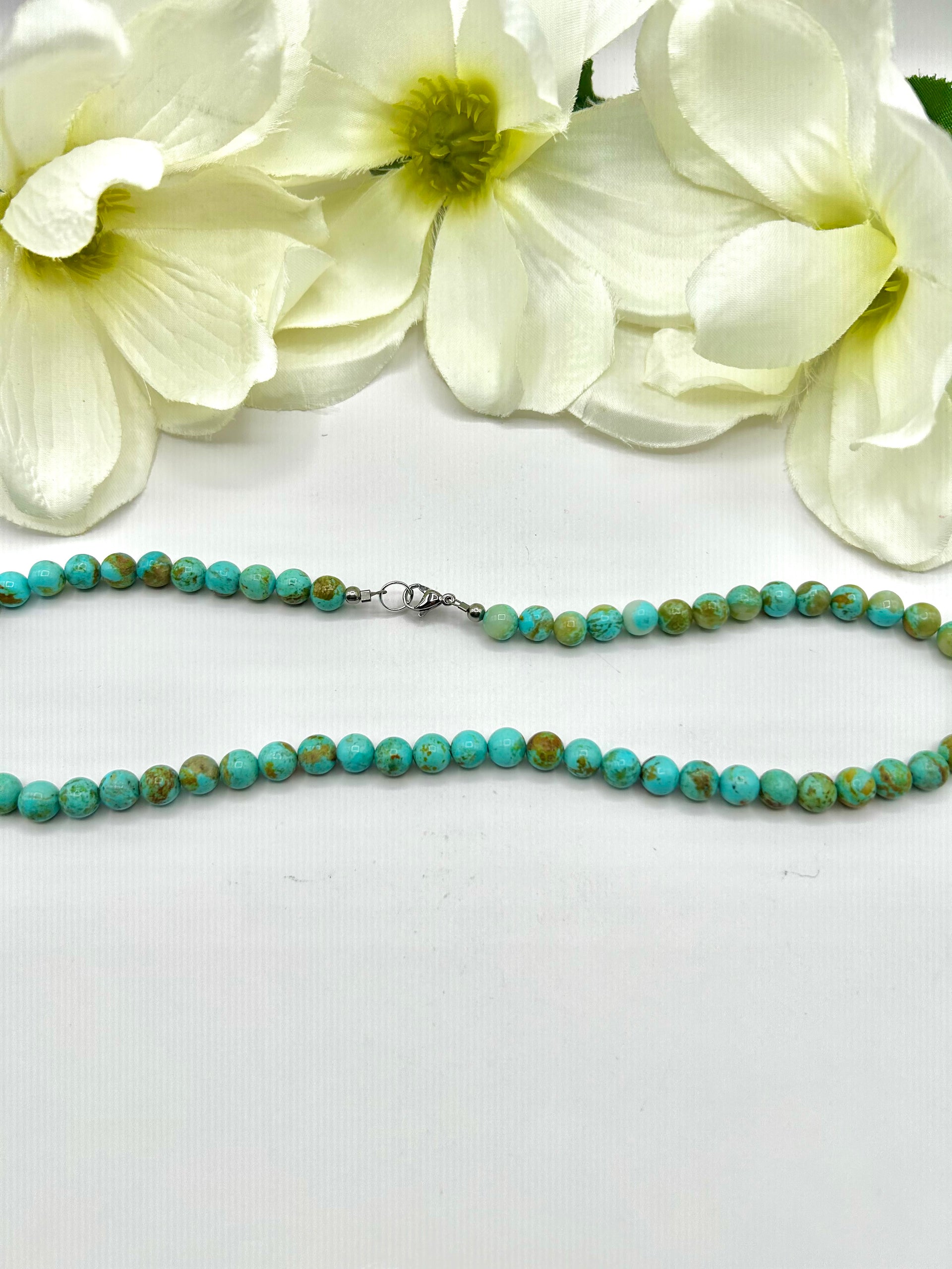 Handmade 8 MM Kingman Turquoise Beaded Necklace