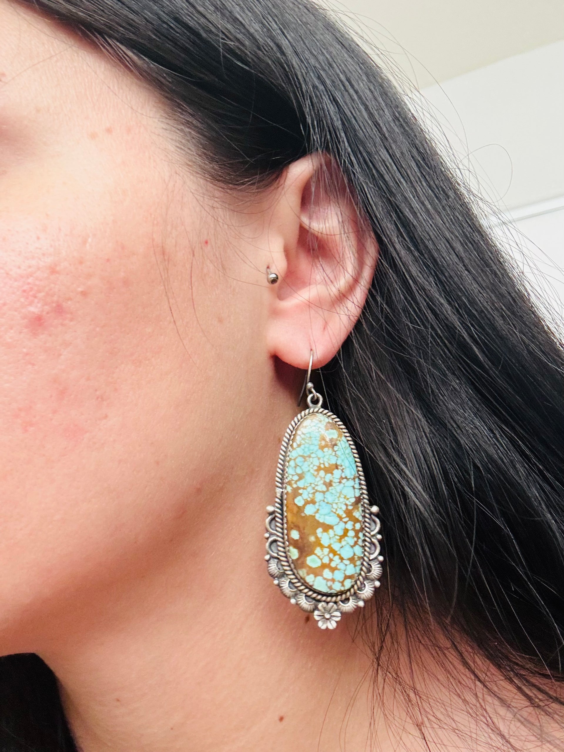 Southwest Made Number 8 Turquoise & Sterling Silver Dangle Earrings