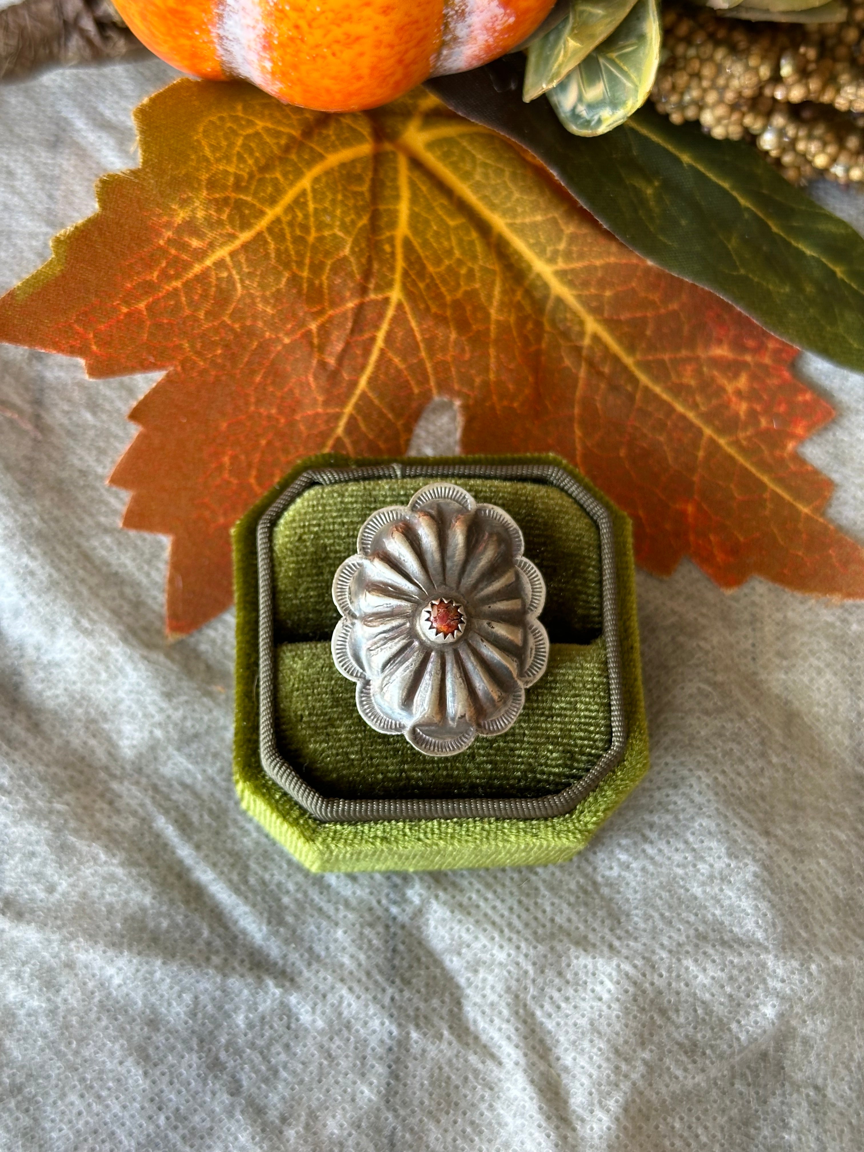 Navajo Made Spiny Oyster & Sterling Silver Concho Rings