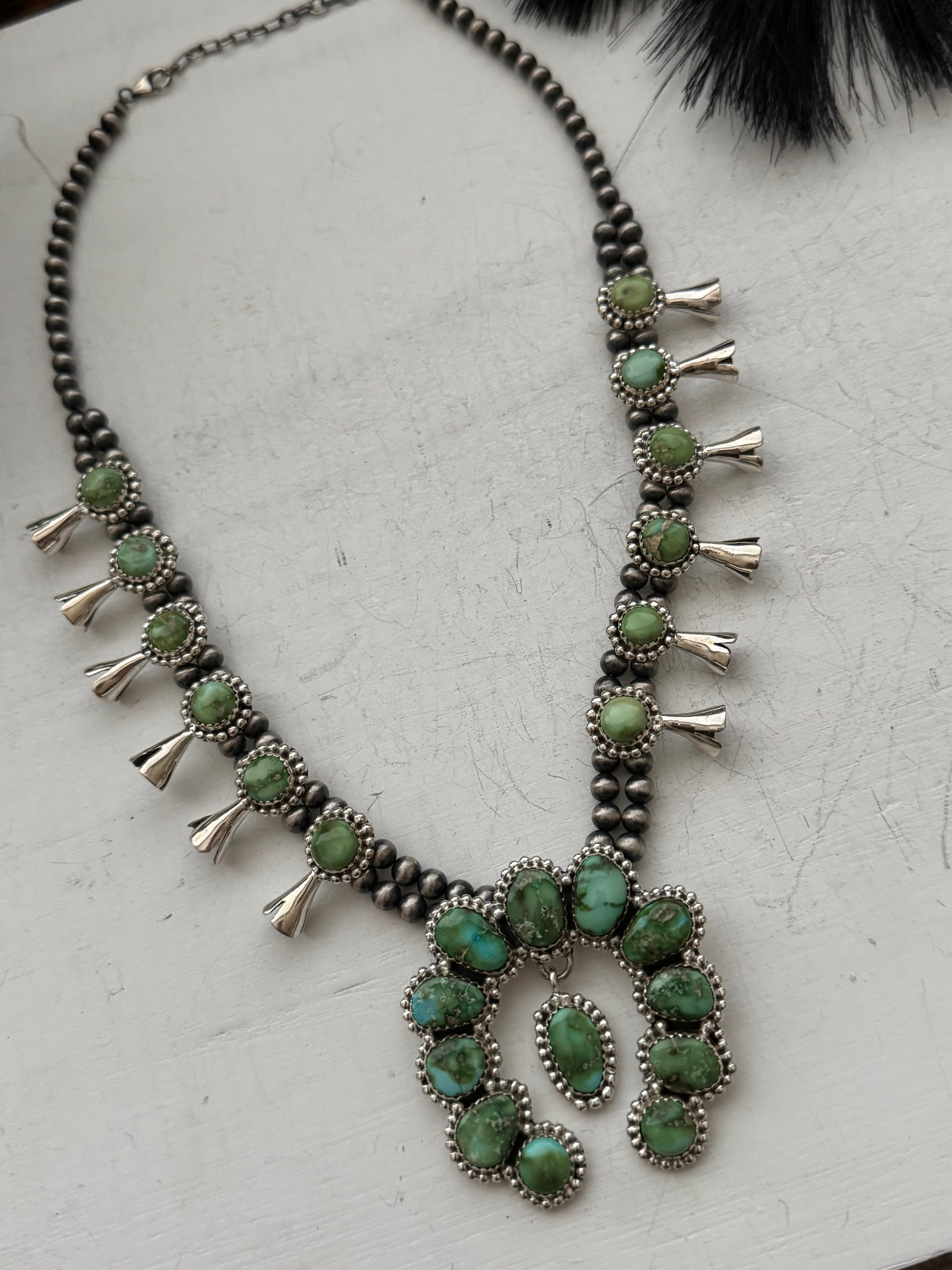 TTD Sonoran Mountain Turquoise & Sterling Silver Squash Blossom Necklace