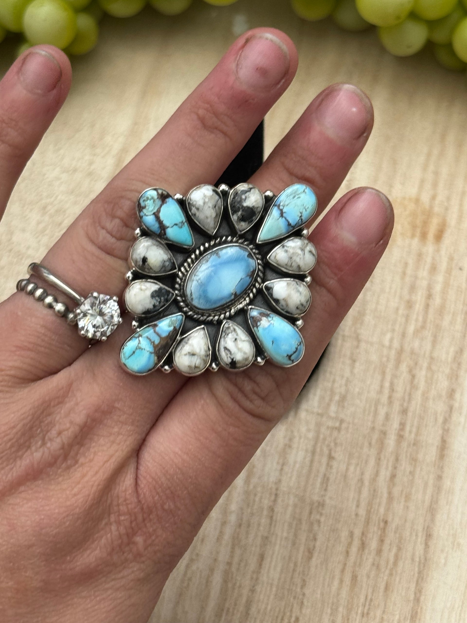 Southwest Handmade Multi Stone & Sterling Silver Adjustable Cluster Ring