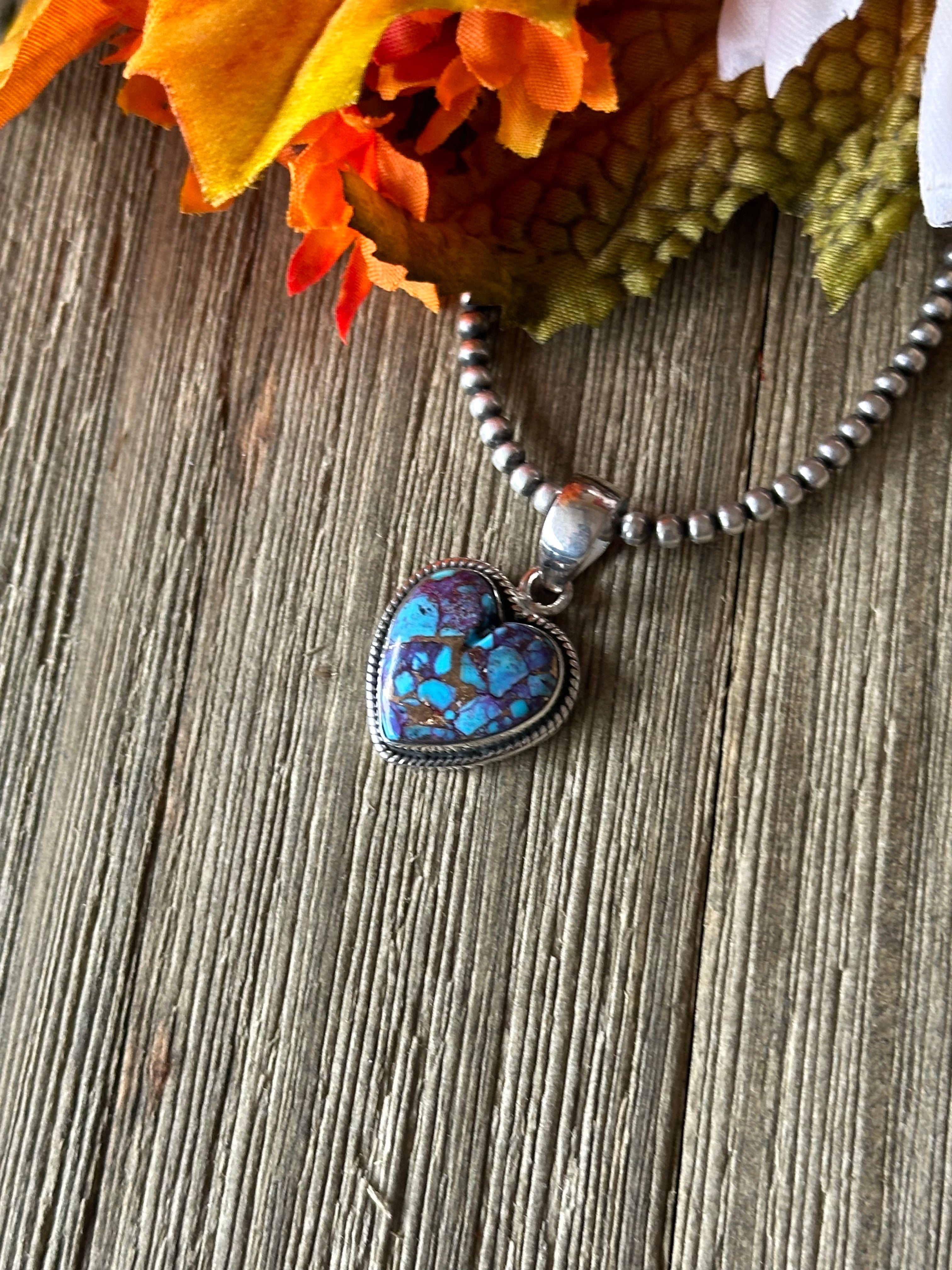 Southwest Handmade Purple Mohave Turquoise & Sterling Silver Heart Pendant