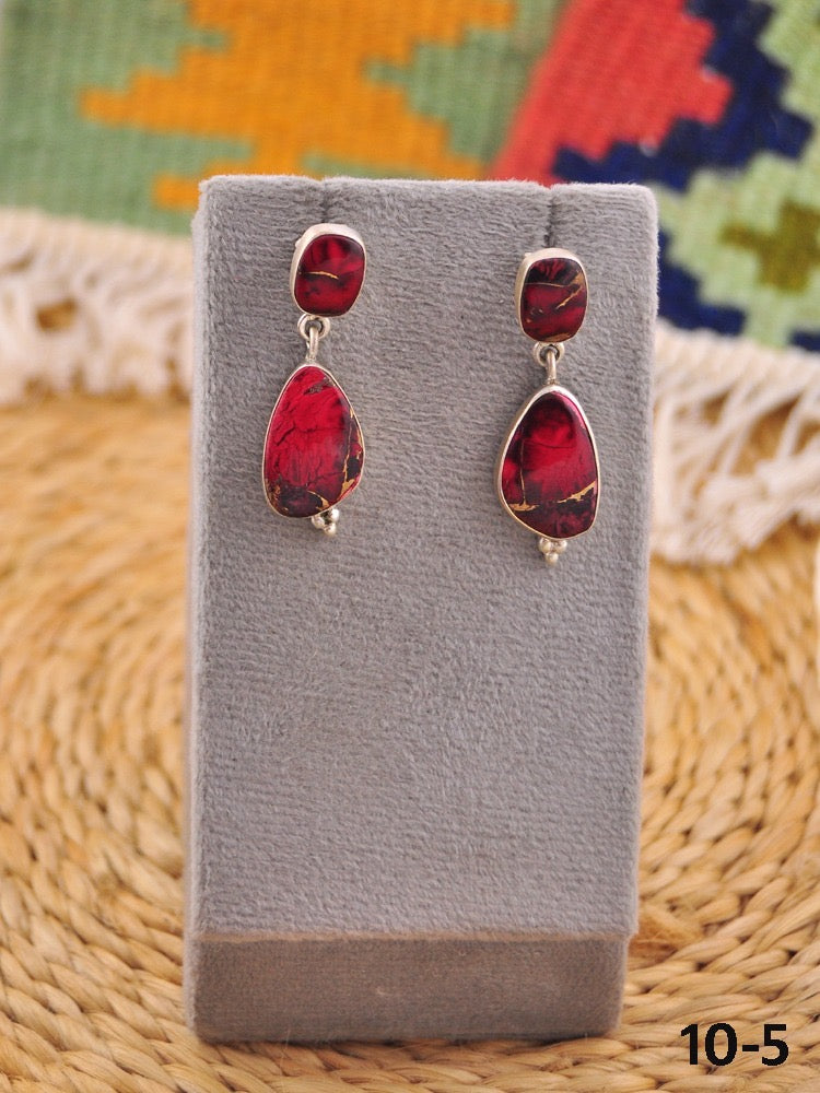 Southwest Made Rose Dahlia & Sterling Silver Dangle Earrings